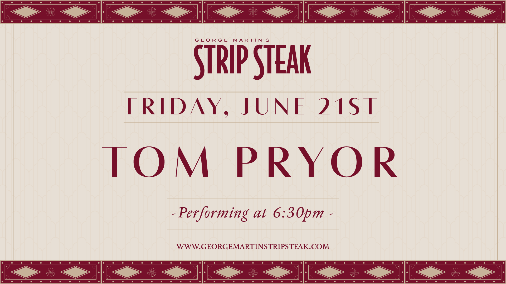 Live music with Tom Pyor on June 21st at 6:30pm.