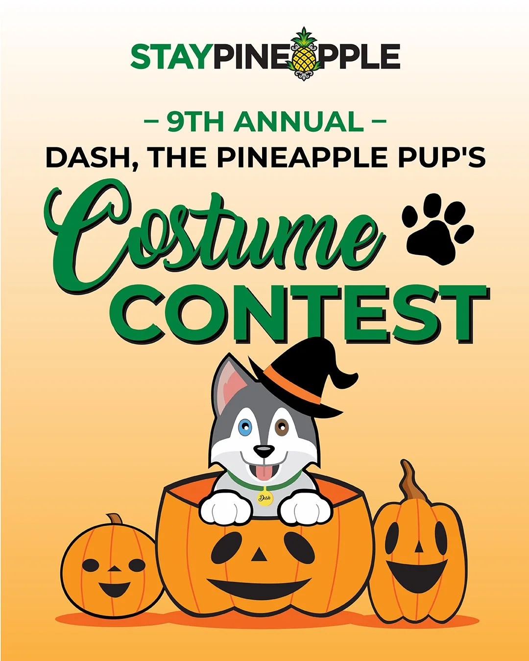 We&rsquo;re excited to announce that our 9th annual Dash, The Pineapple Pup&rsquo;s Costume Contest is officially here! 🐶👑🎃🐾 

Show off your pup&rsquo;s Halloween look for a chance to win a Two-Night Stay at any Staypineapple Hotel nationwide. 🍍