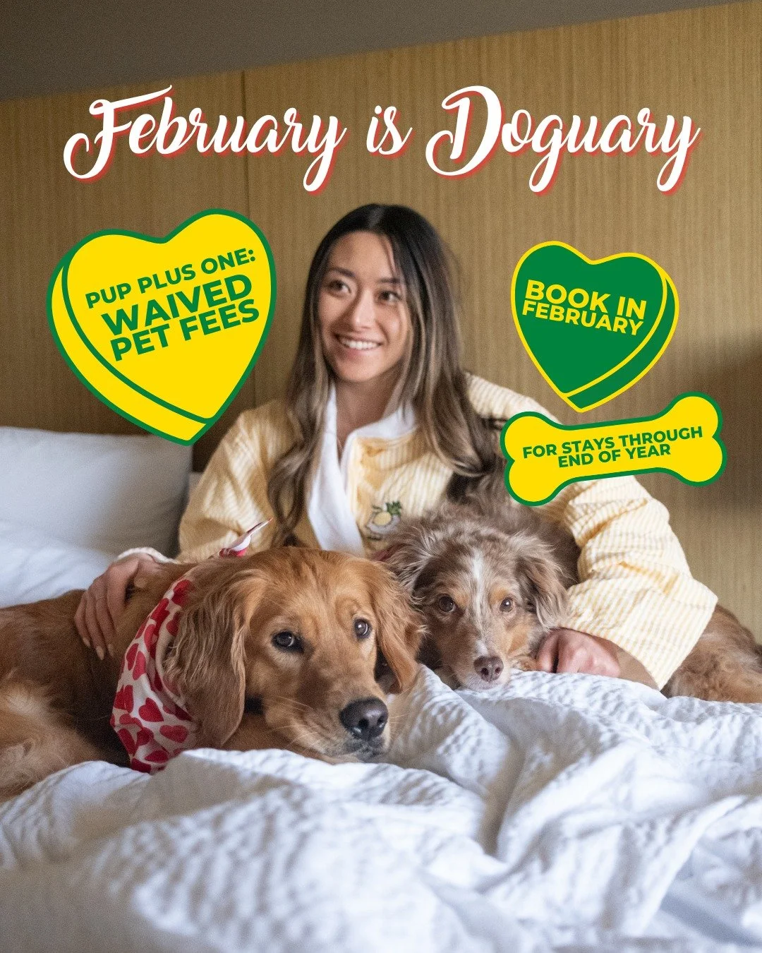 February is for lovers, Doguary is for dog lovers! 🐶💛💌

This Doguary (aka February), we are waiving ALL pet fees for stays through 2026. This means your pups stay FREE through the end of the year when you book during the month of February!

Show t