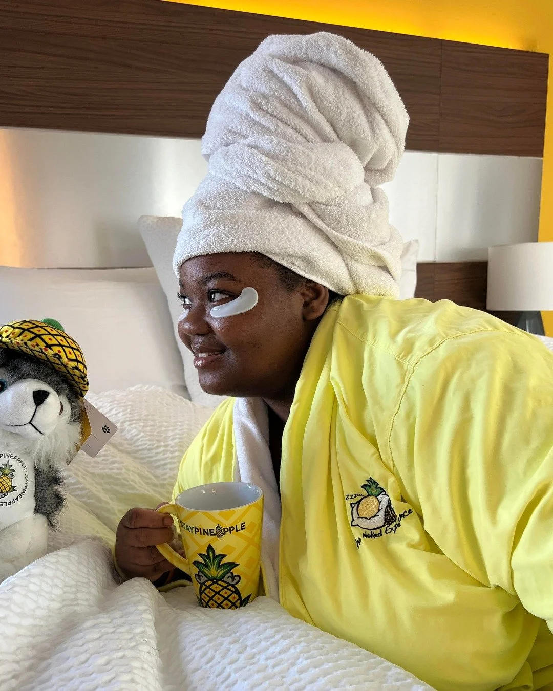 This is what thriving looks like. Yellow robes, eye masks, zero plans.