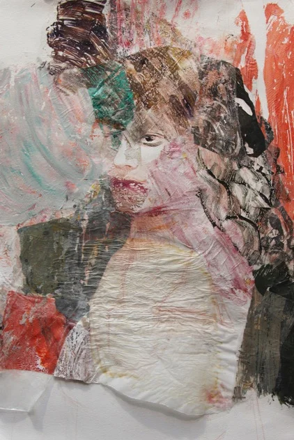 Jeanne Ciravolo, Portrait of R , Acrylic and collage on paper, 2019, 22 x 15 in.