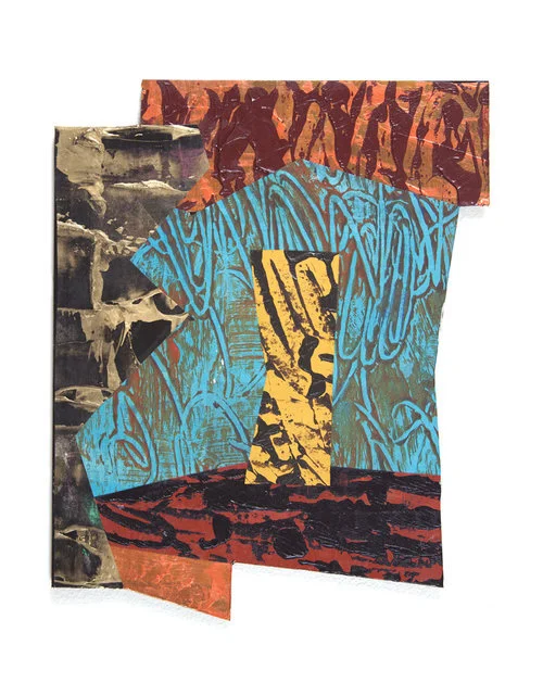 Detour, acrylic and collage on board, 2018, 9 x 7.5 in