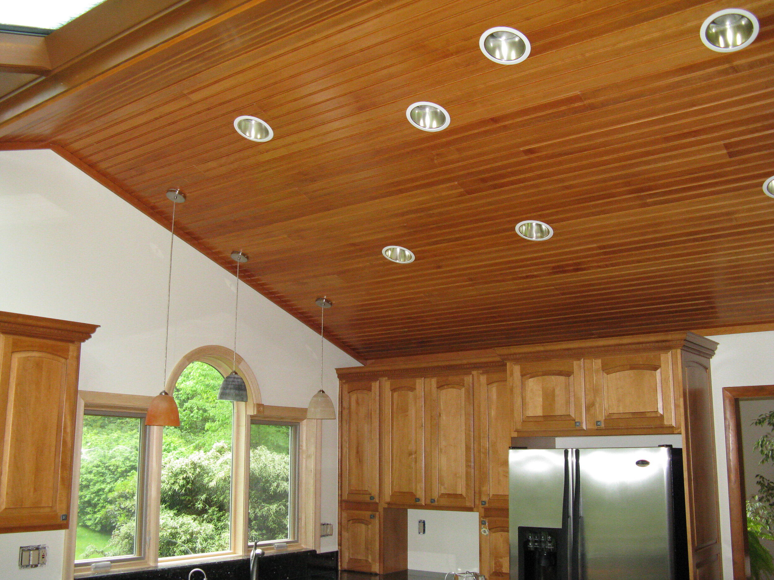 Light Stained Beadboard Ceiling | Shelly Lighting