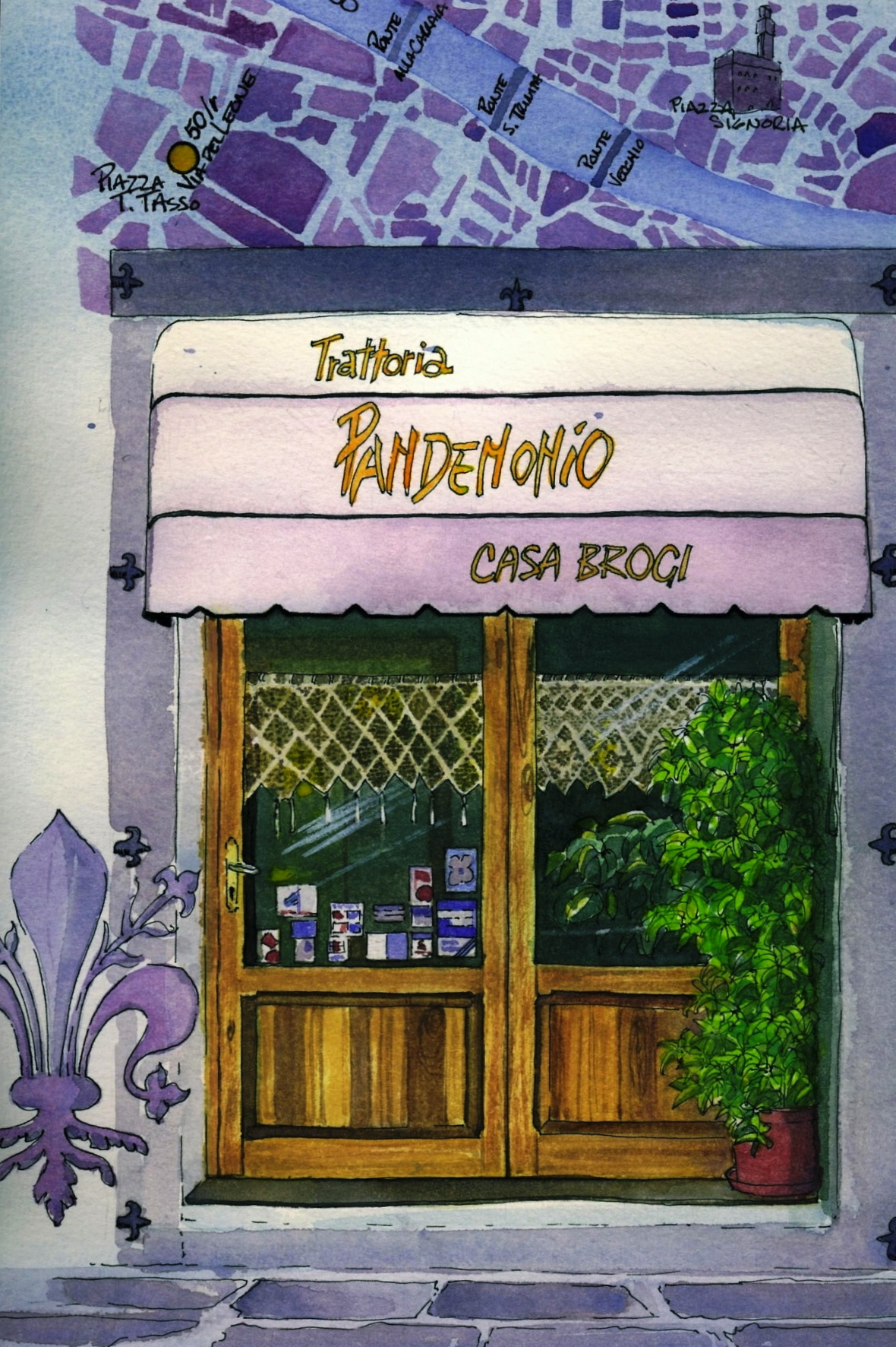 "Pandemonio" ristorante, Firenze, watercolor, 8 x 10