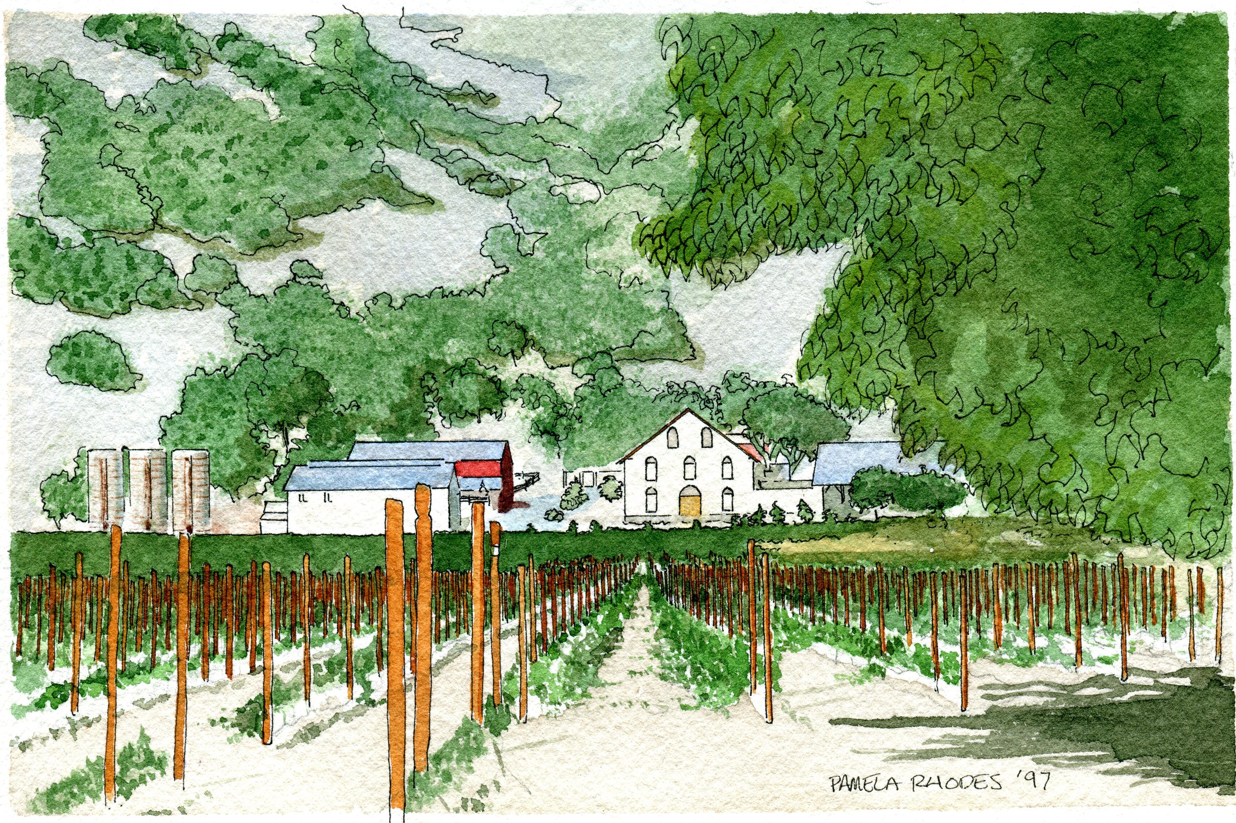 Regusci Vineyard &amp; Winery, Napa, watercolor, 6 x 8