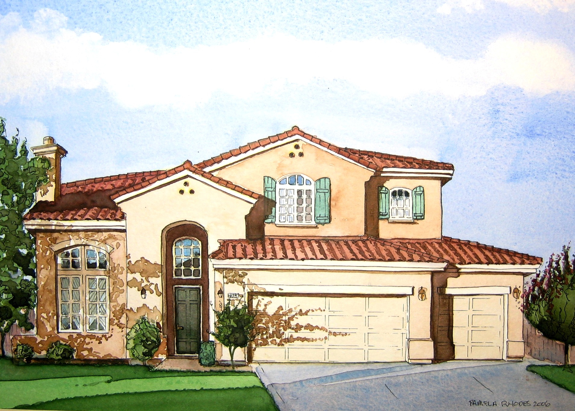 The Vince guerra Residence, Morgan Hill, CA, watercolor, 10 x 14