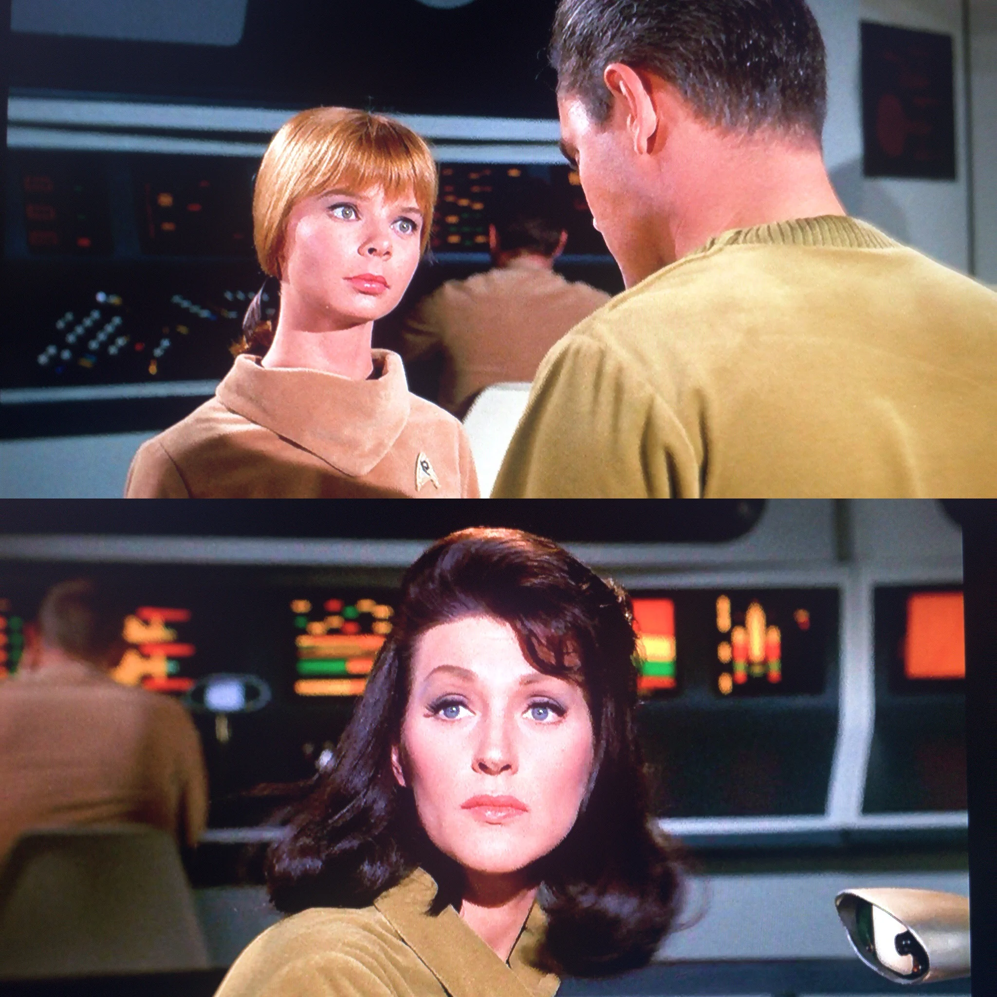 Above: This young yeoman can't control her lust for Captain Pike. Below: Number One is different, of course.