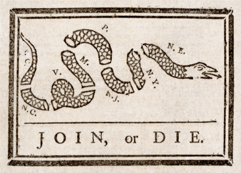 Join, or Die (Benjamin Franklin, 1754)