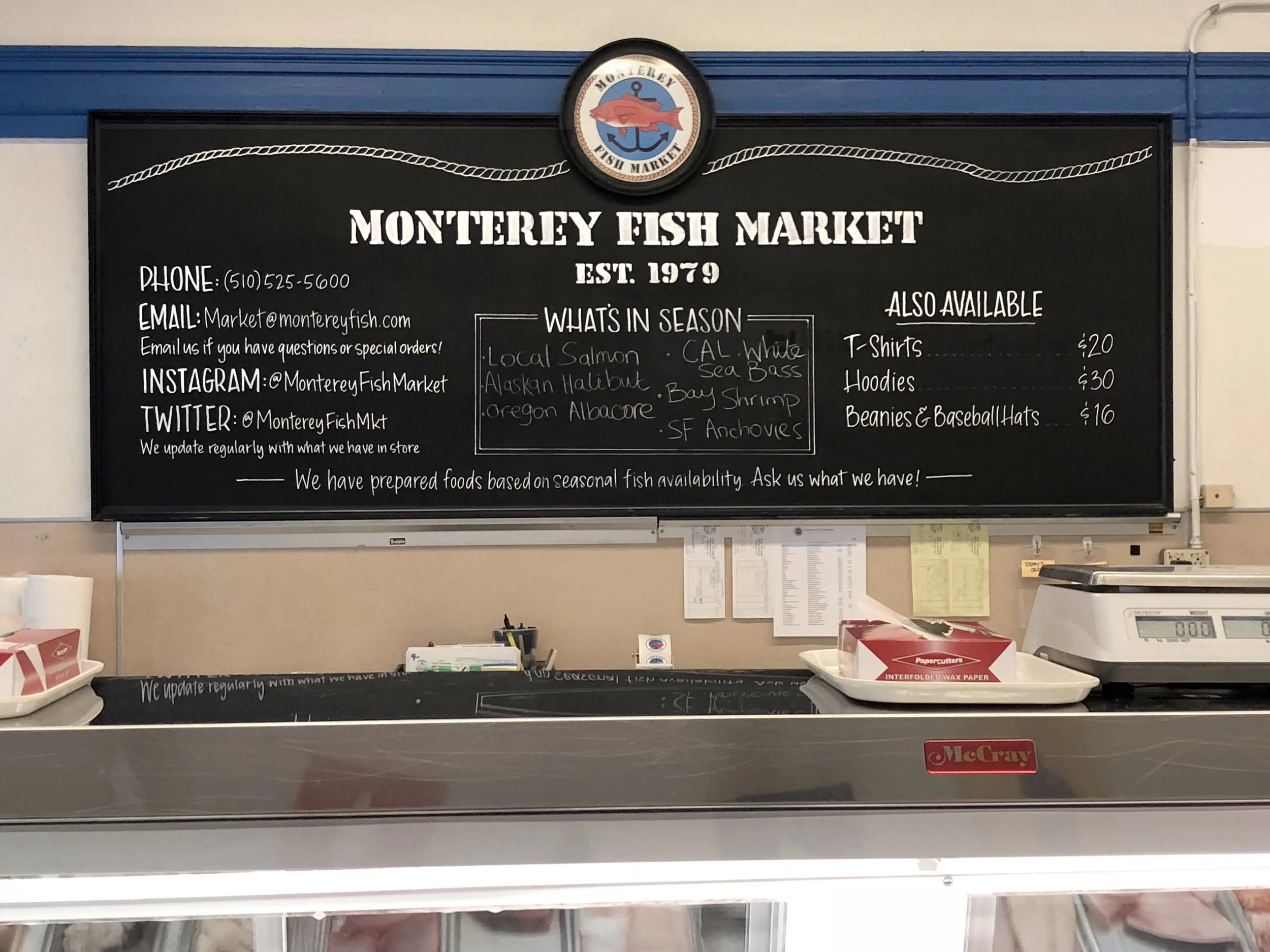 Menu Chalkboard onsite for Monterey Fish Market, Berkeley