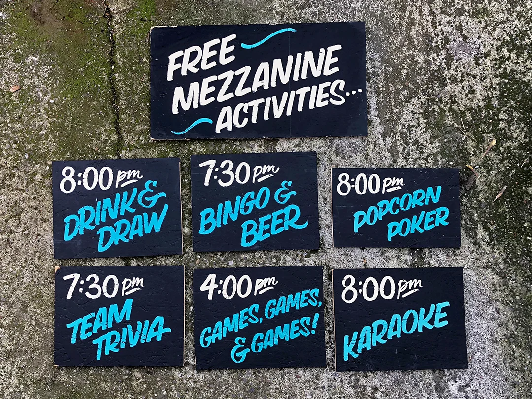 New Parkway Theater Mezzanine Activity Signs