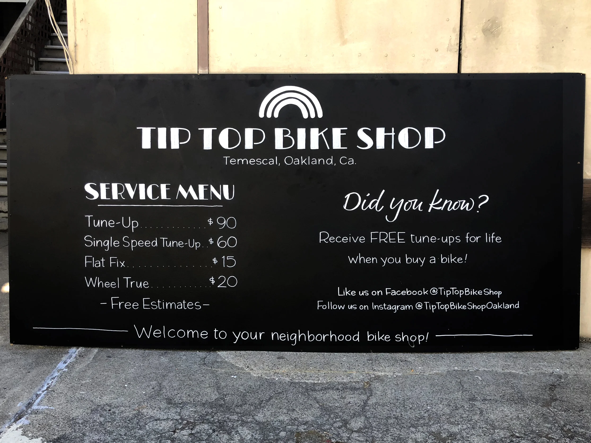 Tip Top Bike Shop chalkboard, Oakland