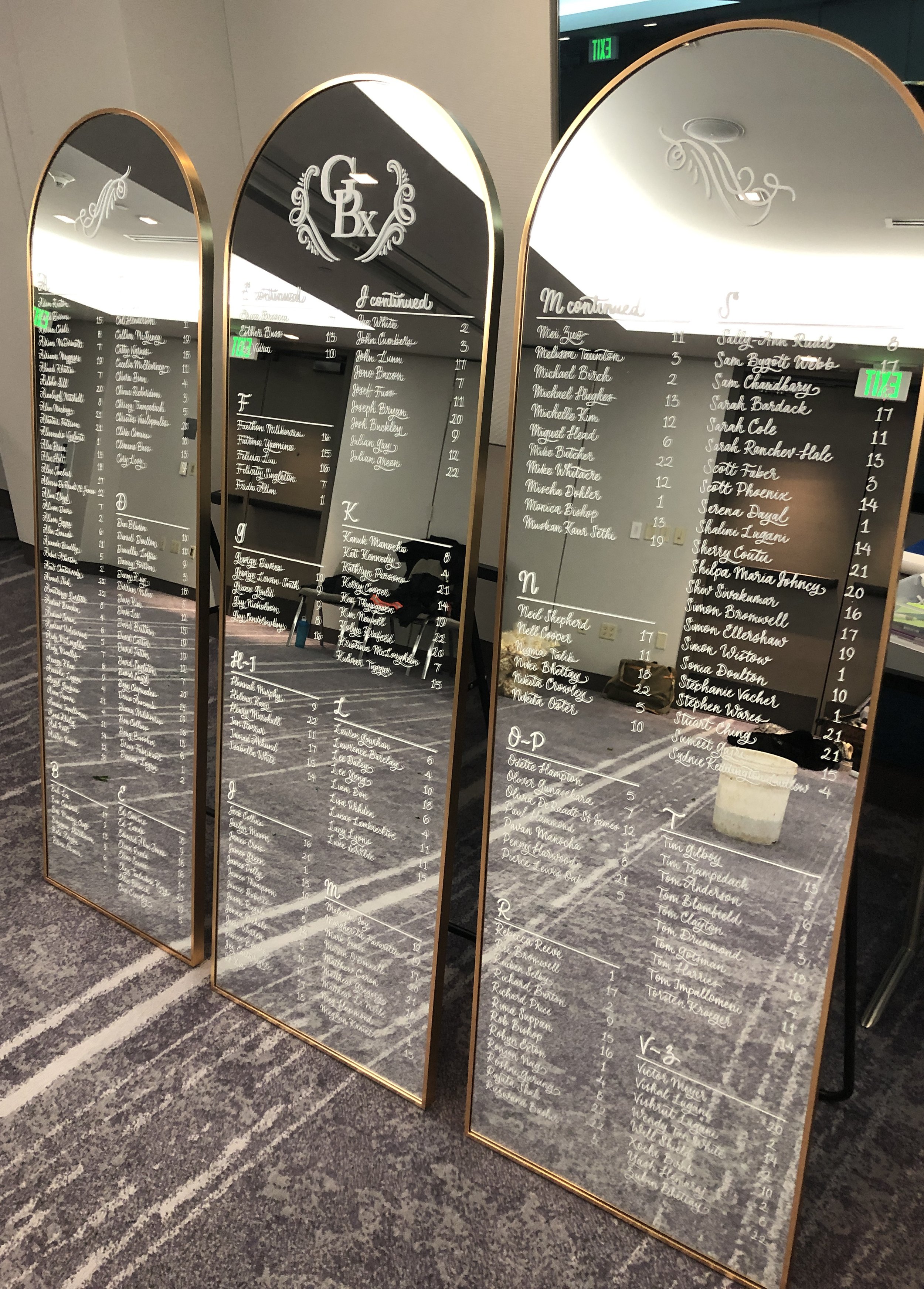 Escort list on mirrors, GBx Gala 2022, San Francisco