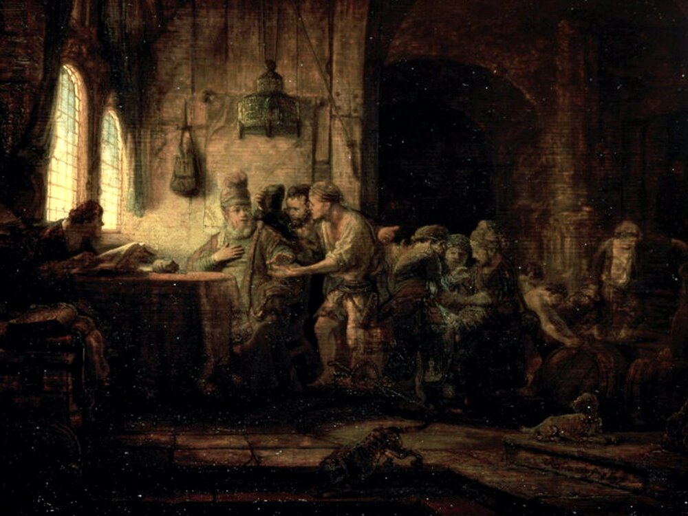 Rembrandt (1606-1669), Parable of the Labourers in the Vineyard, 1637; The Hermitage, St. Petersburg, Russia; image from Wikimedia Commons, .