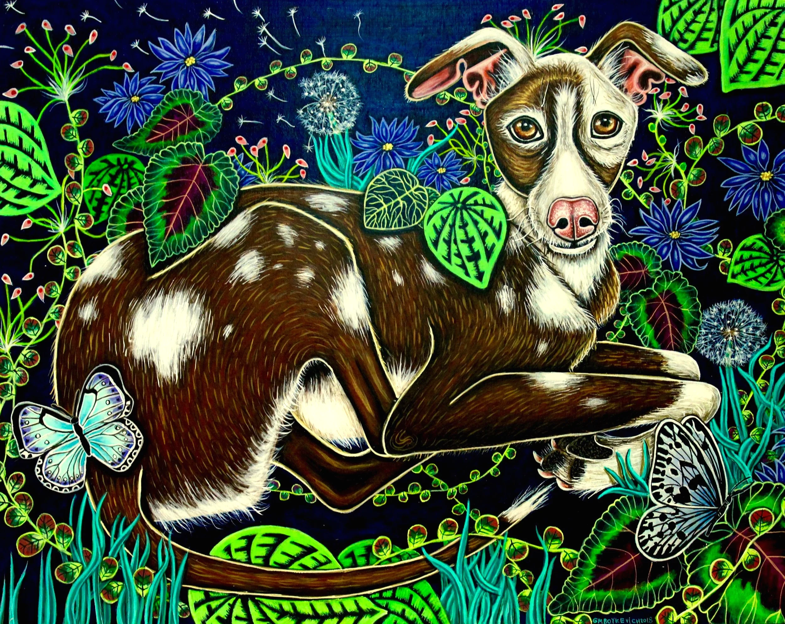 Whippet 9"x12" Acrylic on Wood 2018
