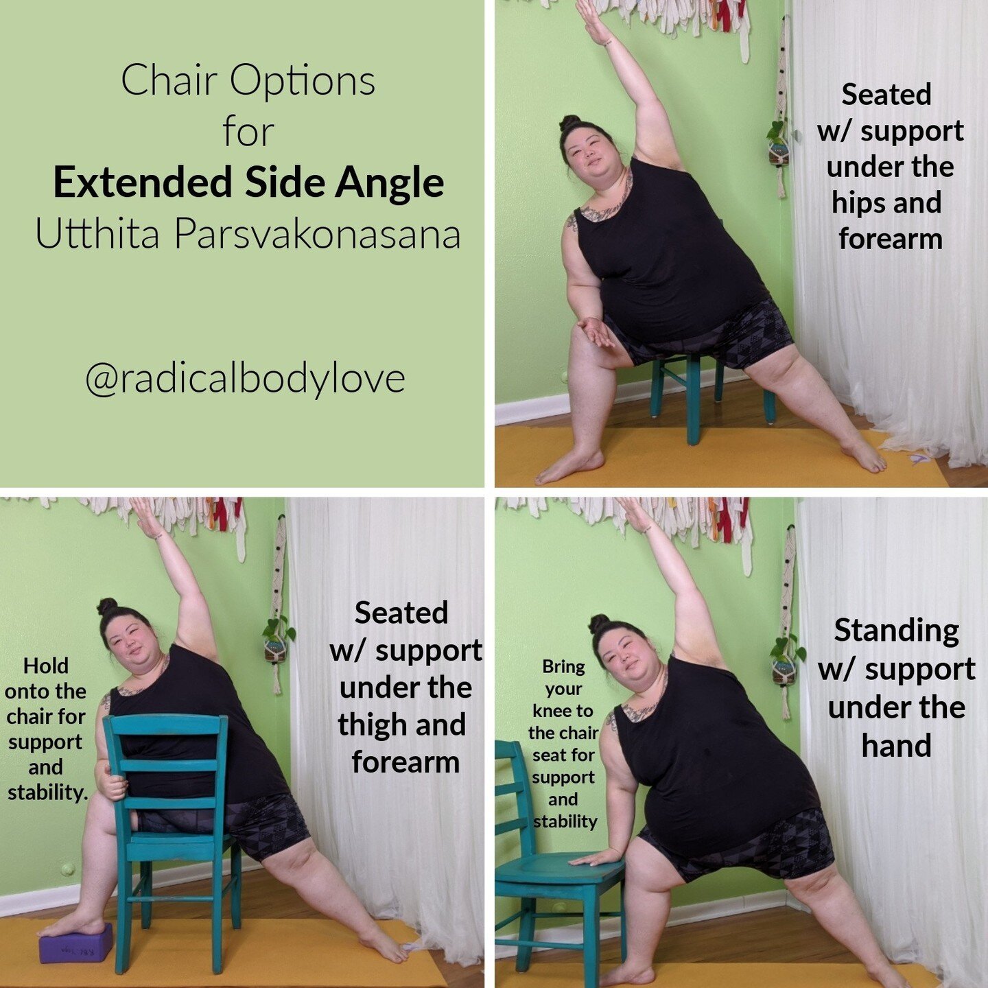 Let's explore Extended Side Angle options together! ⁠
⁠
It's often added into the practice of Warrior II, but has a lot to give on it's own. There's opportunities for supported stretching, strengthening of the whole body, and ways to add dynamic move