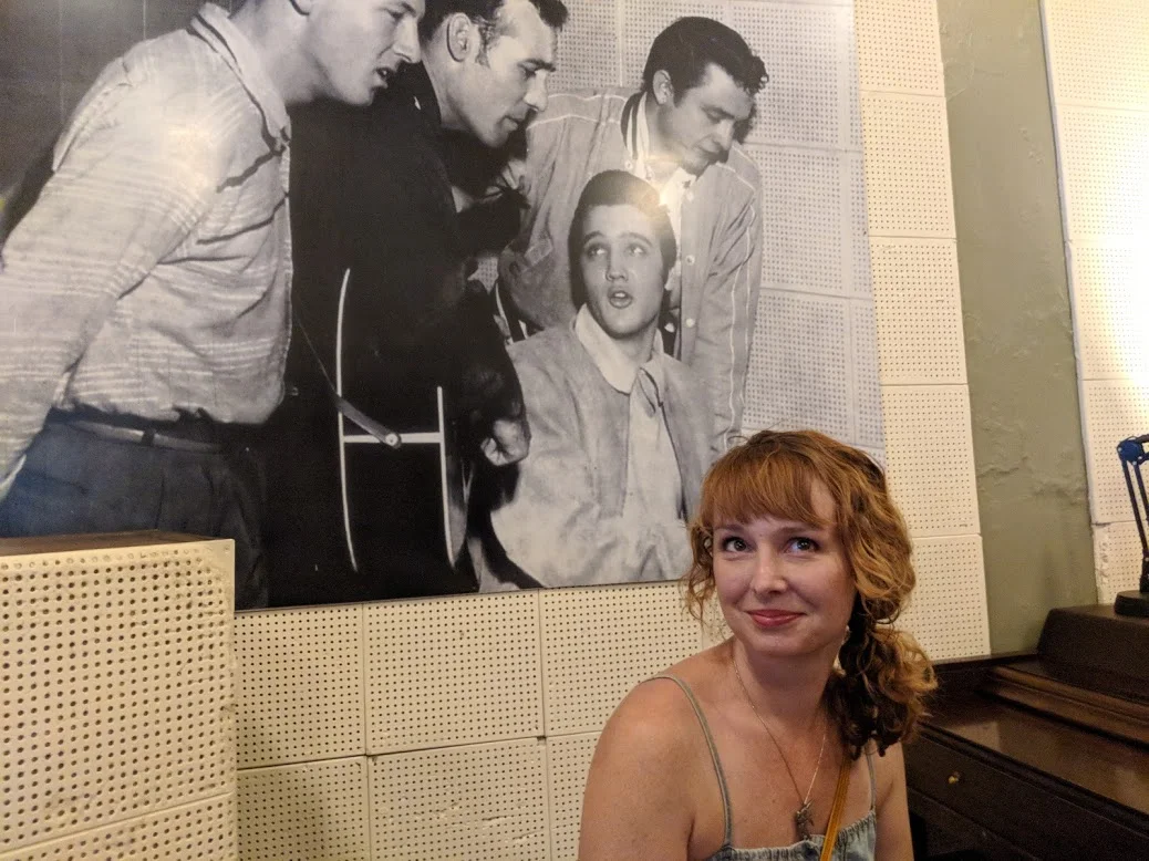I recently visited Sun Studios in Memphis, which is the whole reason I became fixated on the Million Dollar Quartet. In this photo, I'm sitting in the same spot where the original photo was taken. Suffice to say, it's way fun to visit the places where magic was made. 