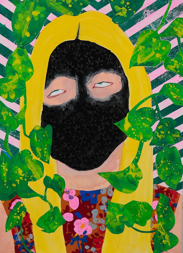 Jasmine Zelaya, Me Time , 2018, Gouache and Rhinestones on Arches Watercolor Paper, 10” x 14”