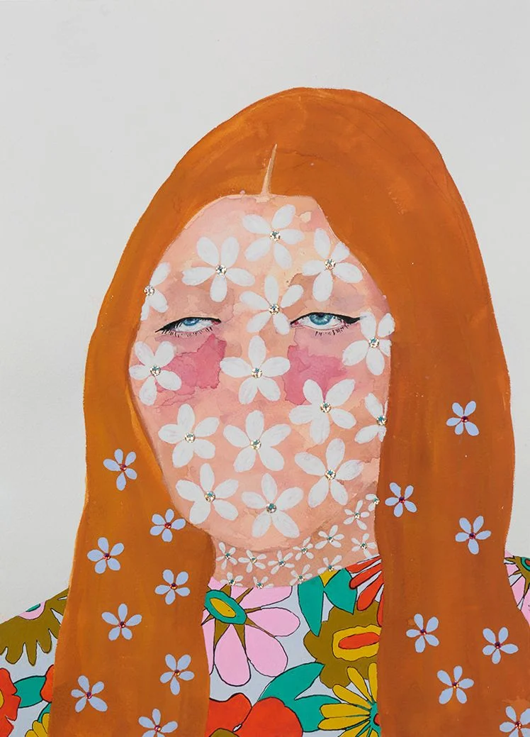 Jasmine Zelaya, Vacancy , 2018, Gouache, Ink and Rhinestones on Arches Watercolor Paper, 10” x 14”