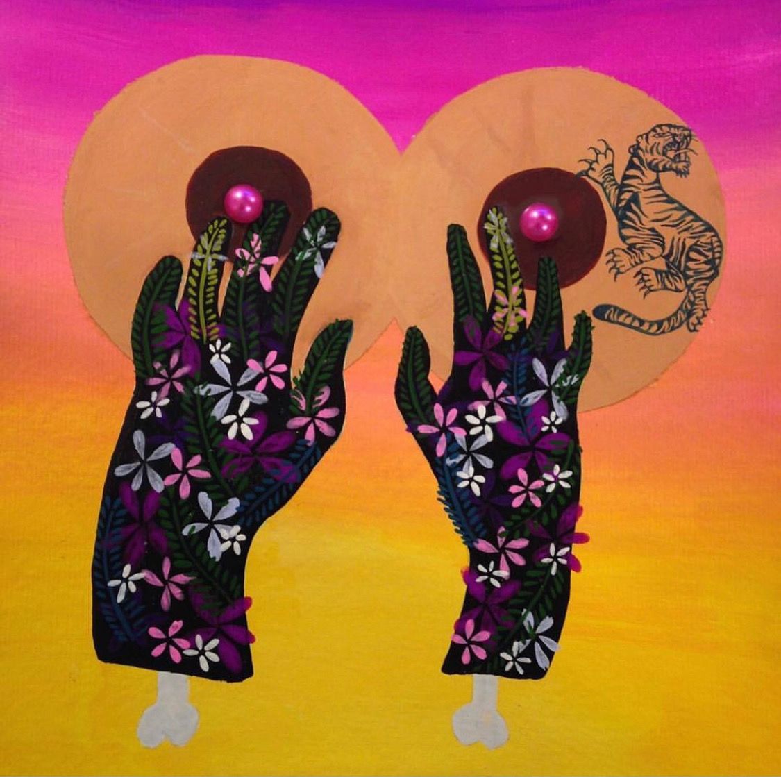 Jasmine Zelaya, Touchy Feely , 2016, Gouache and Silver Leaf on Watercolor Paper. 8" x 8"