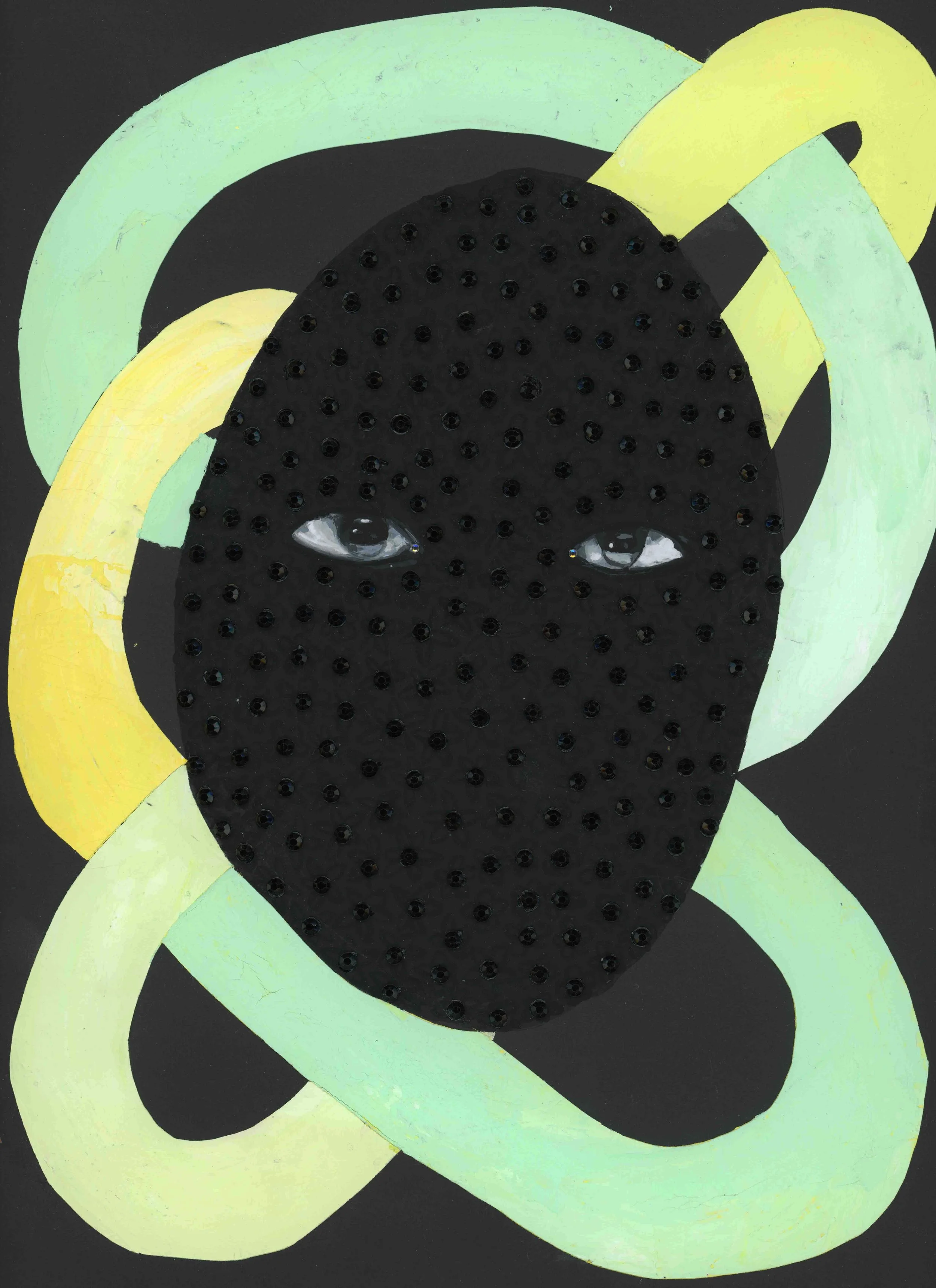 Jasmine Zelaya, Loop d Loop , 2016, Gouache, Ink and Rhinestones on Paper, 8.5" x 11"