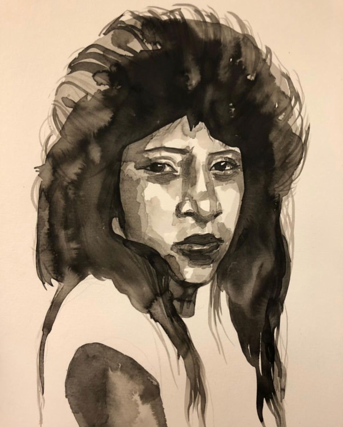 Jasmine Zelaya, Sad Girl , 2019, Ink on Watercolor Paper, 16" x 16"
