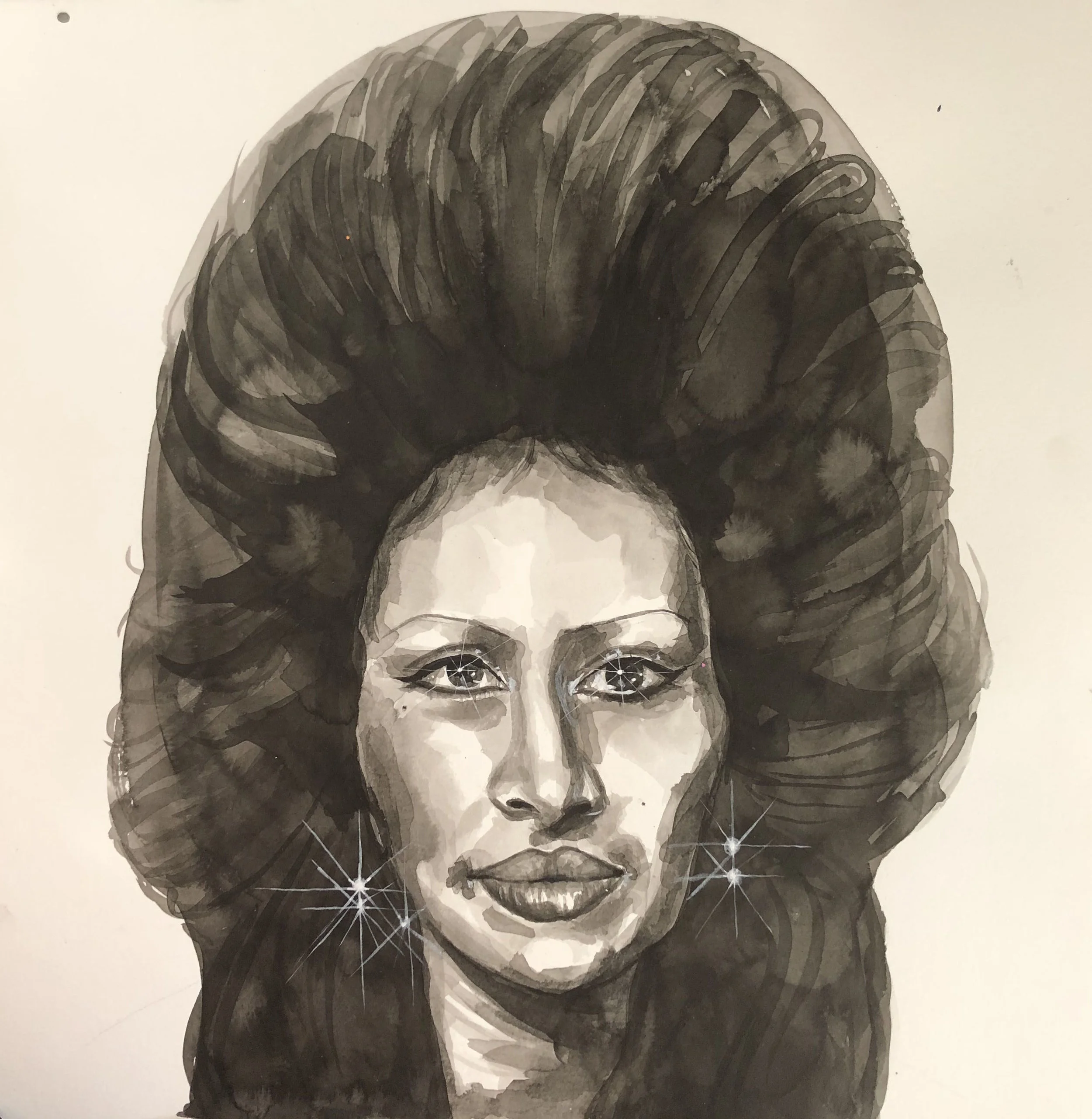 Jasmine Zelaya, Stars In Your Eyes , 2019, Ink on Watercolor Paper, 16" x 16" 