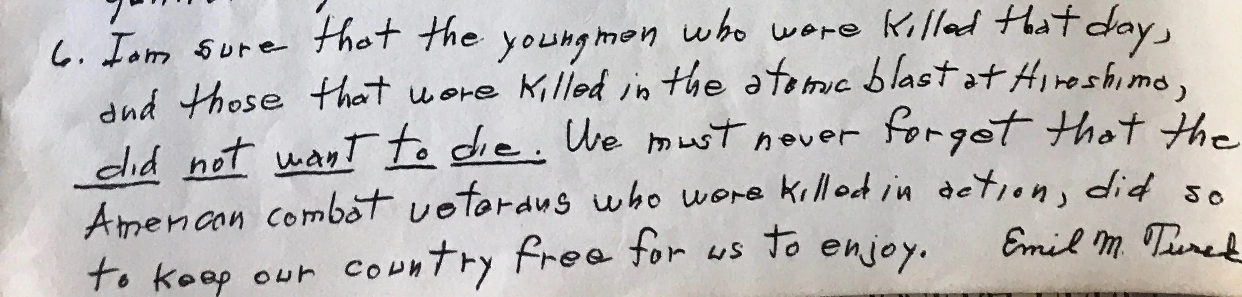 The closing of a letter from Emil Turek to friends, written December, 1984, La Habra, California. Courtesy of the Turek family .