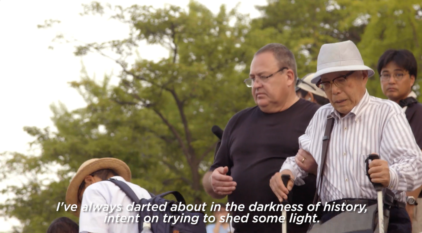 Ralph Neal, nephew to his namesake who perished in the atomic bombing of Hiroshima, assists Mr. Mori at the paper lanterns ceremony in August, 2016.