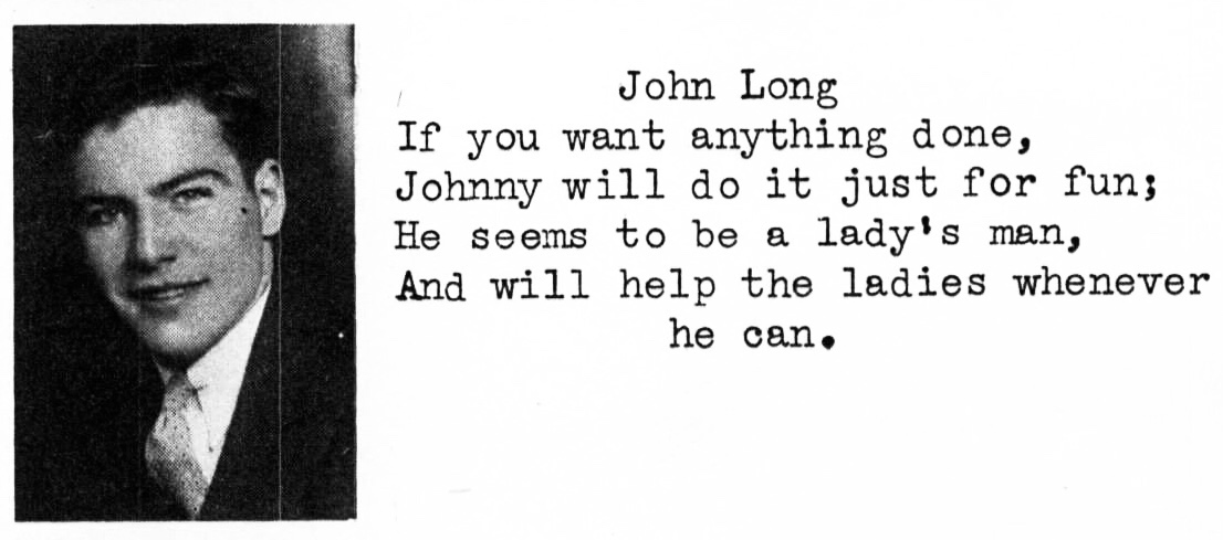 Johnny Long as a senior in high school. From the Shenango High School 1936 yearbook. Courtesy of the Lawrence County Historical Society.