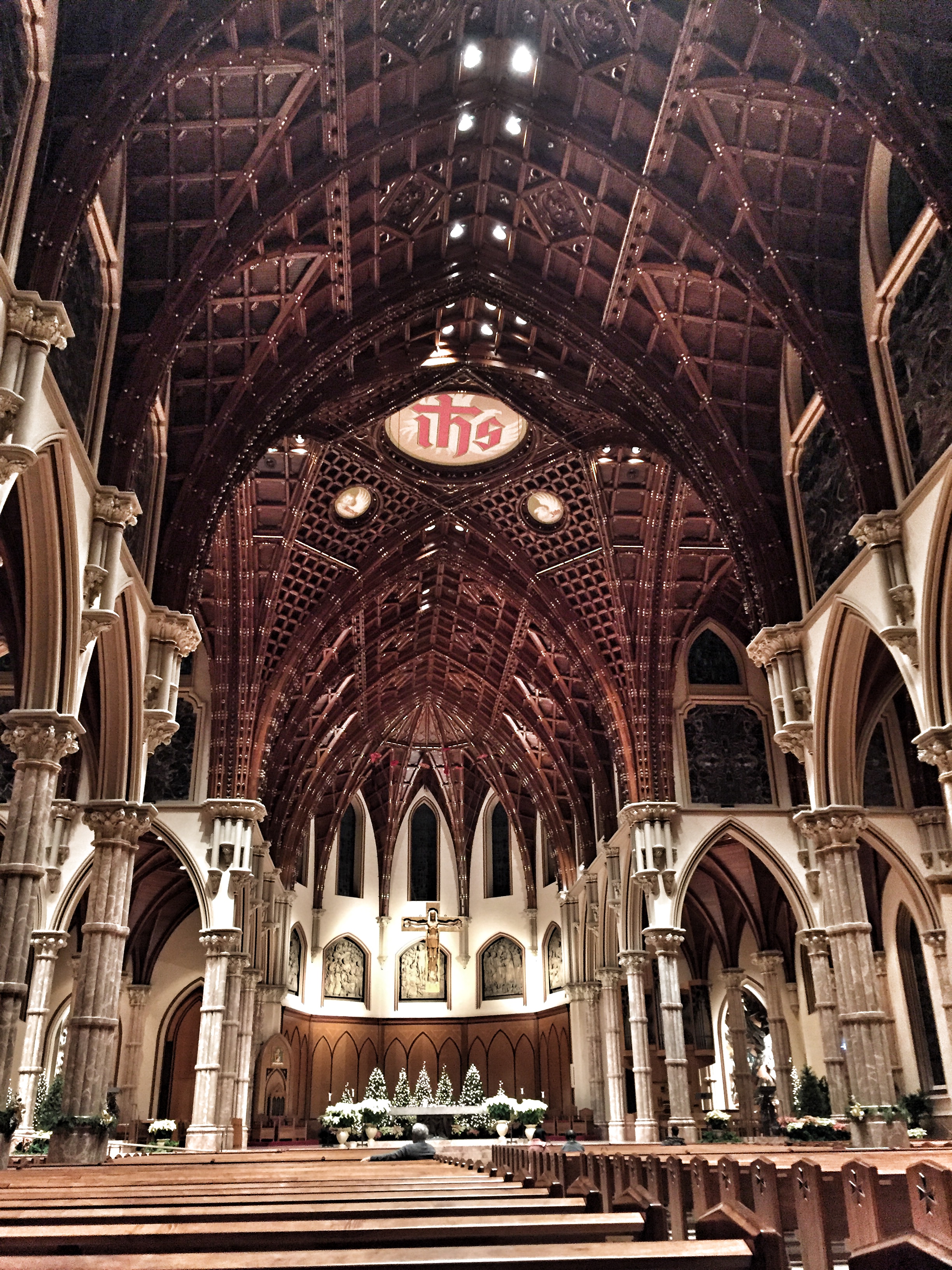 Gorgeous architecture in an old church in Chicago.