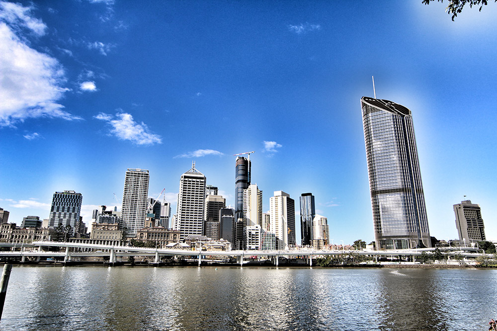 The Brisbane skyline from the South Bank.