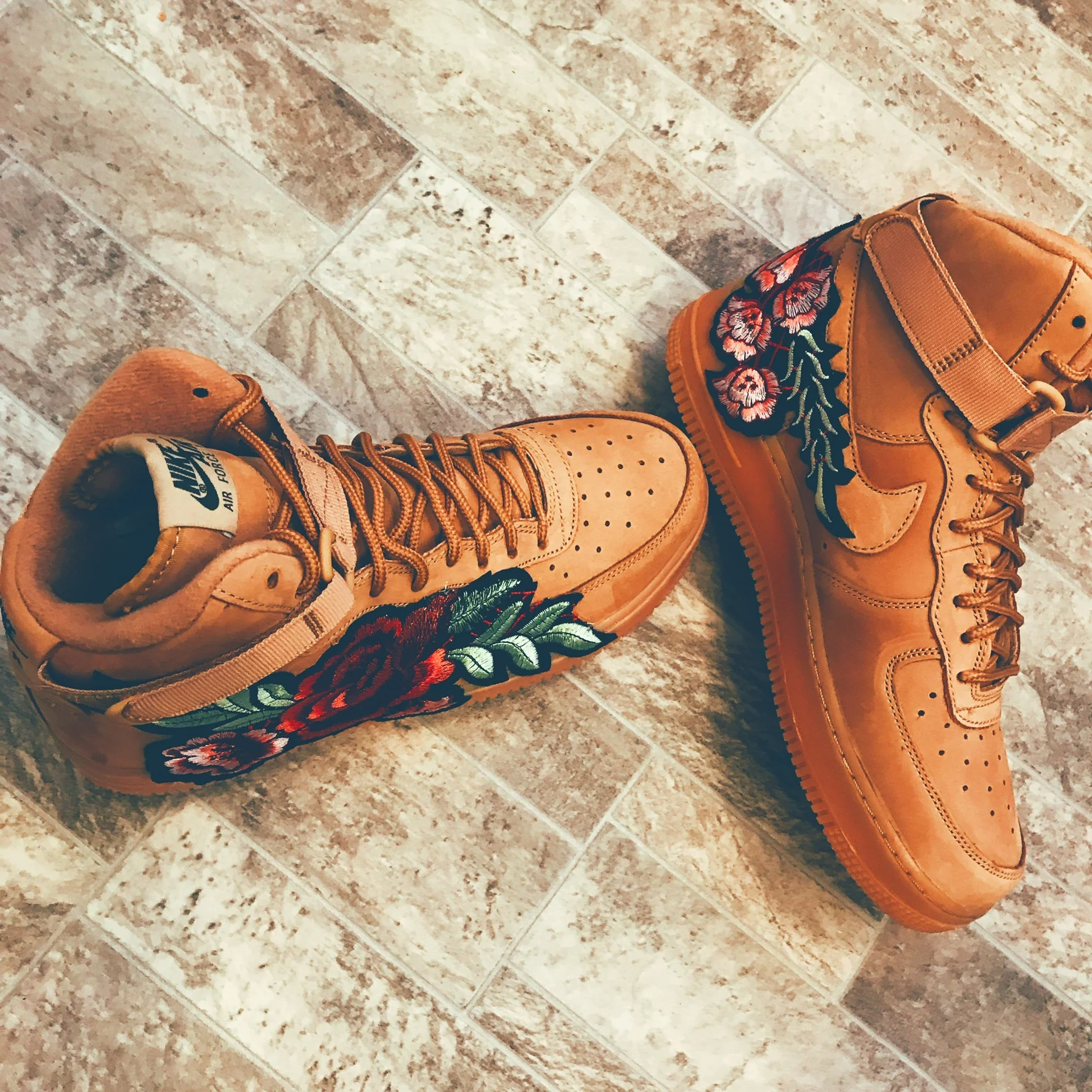 Custom Embroidery Wheat Nike Air Force Ones