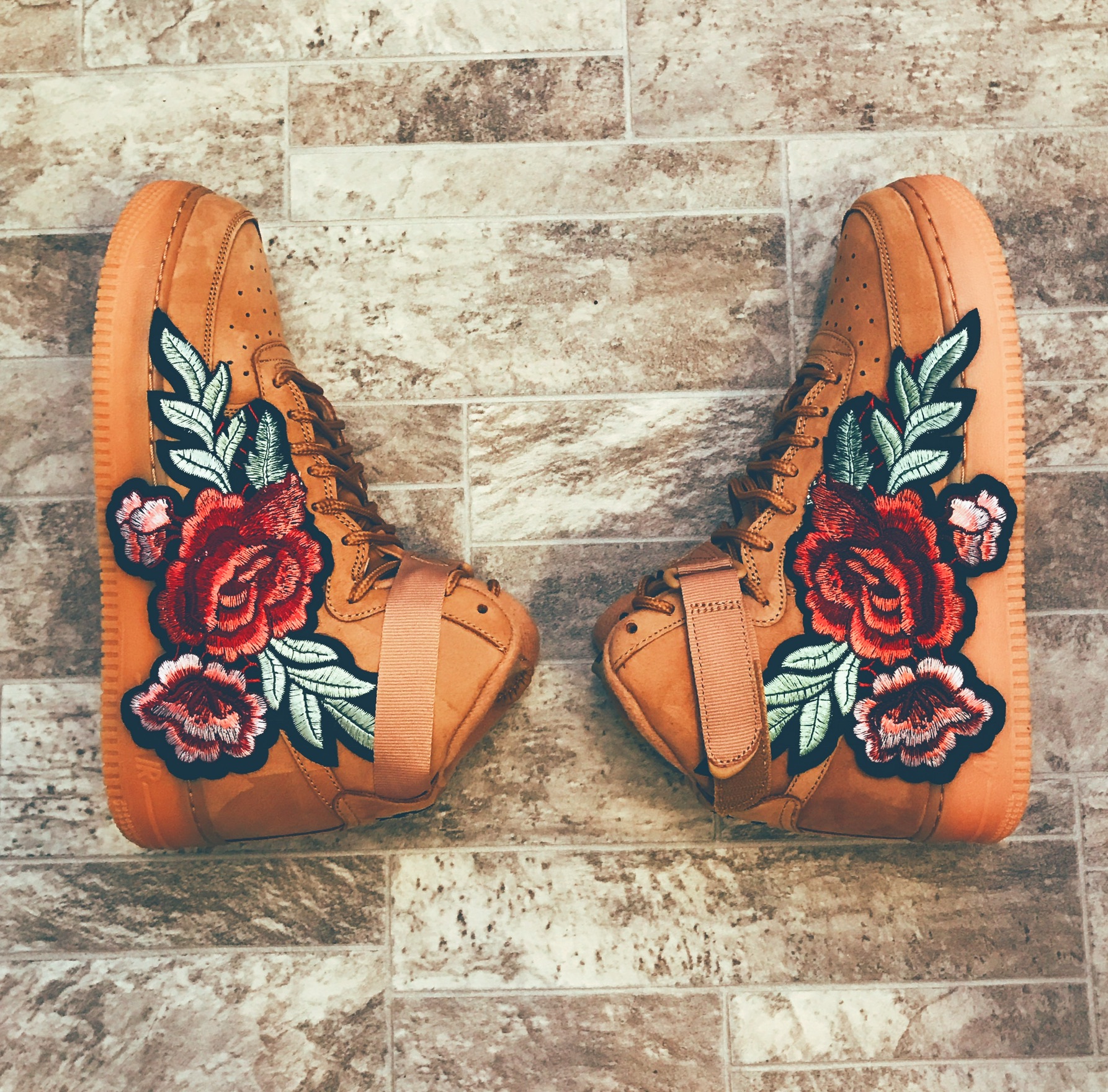  Custom Embroidery Wheat Nike Air Force Ones 