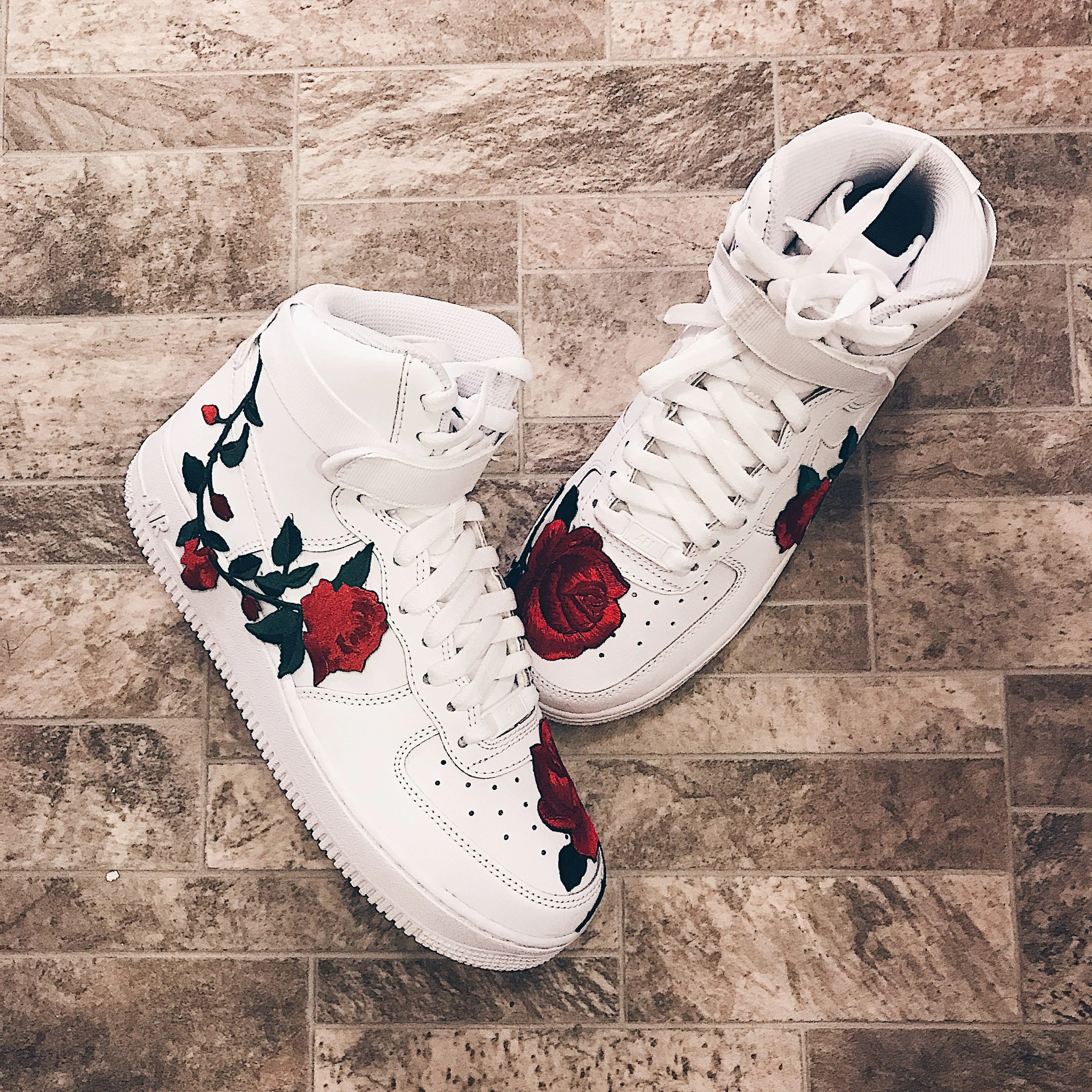 Commission Work. Nike Air Force ones. Embroidered with Roses