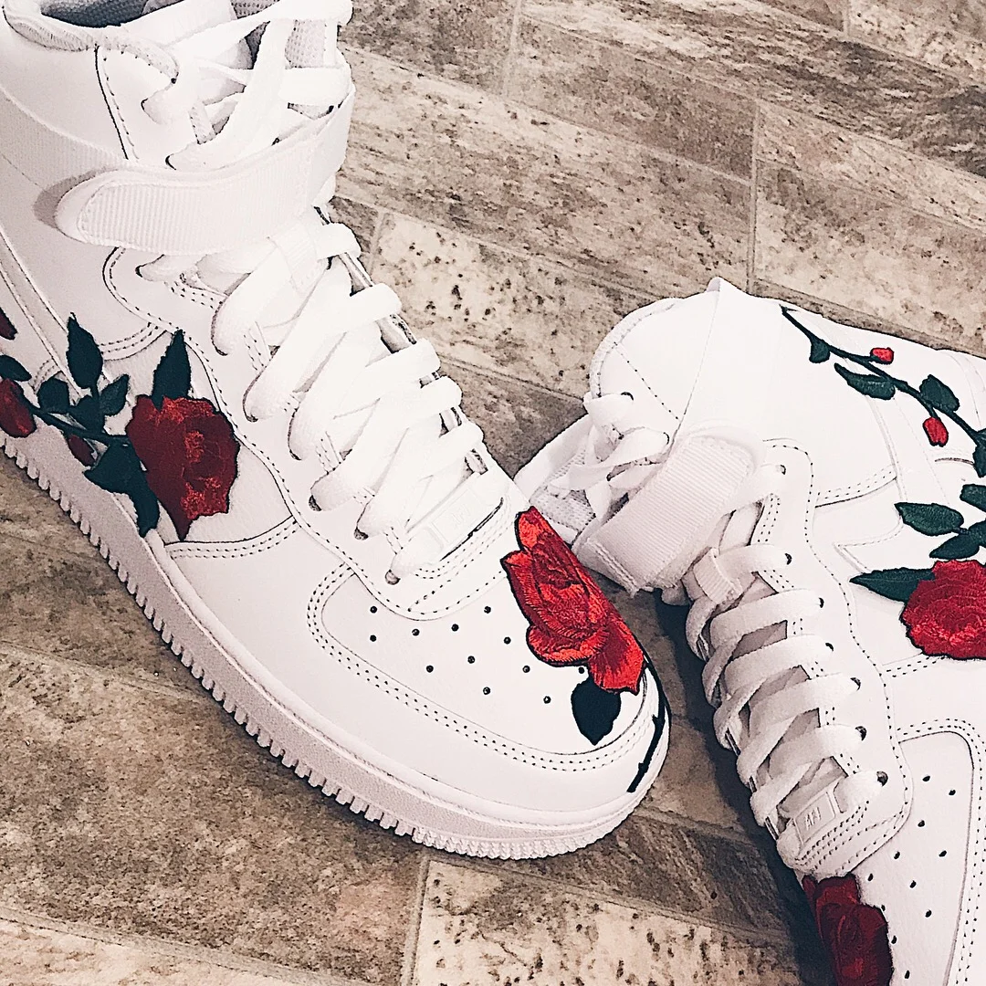 Commission Work. Nike Air Force ones. Embroidered with Roses
