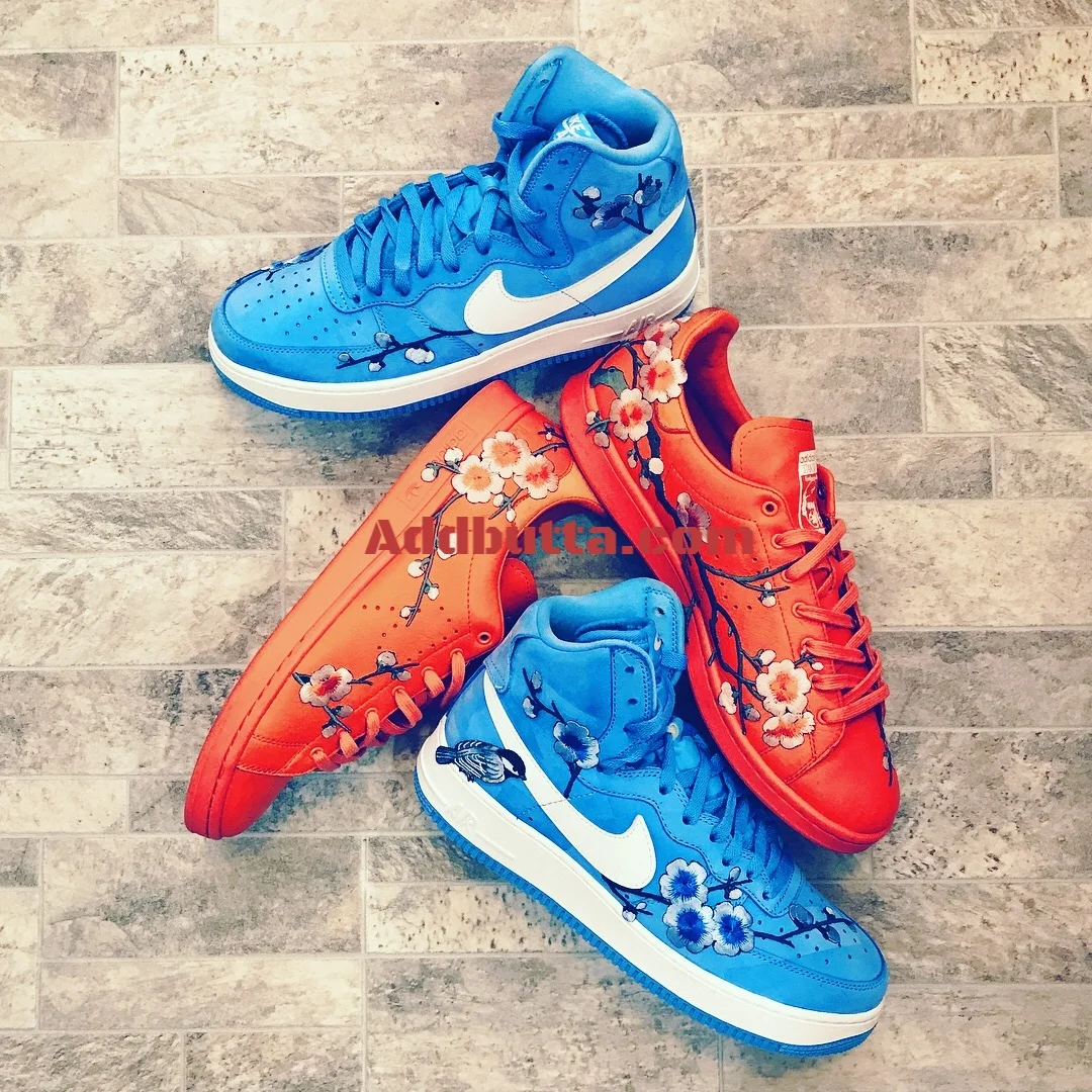 Raf Stans Smiths & Carolina AF1 Custom Plum Blossom Embroidery 
