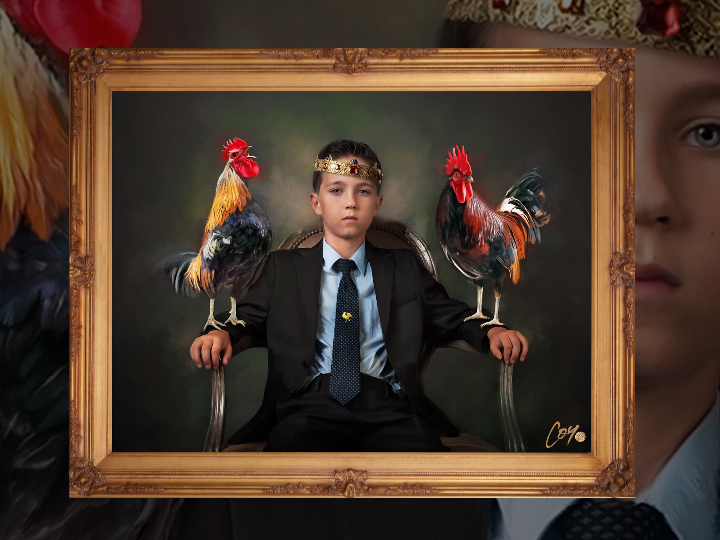family-portrait-san diego-orange county-los angeles-photographer-rancho santa fe-painting-rooster-ckicken-boy-king.jpg