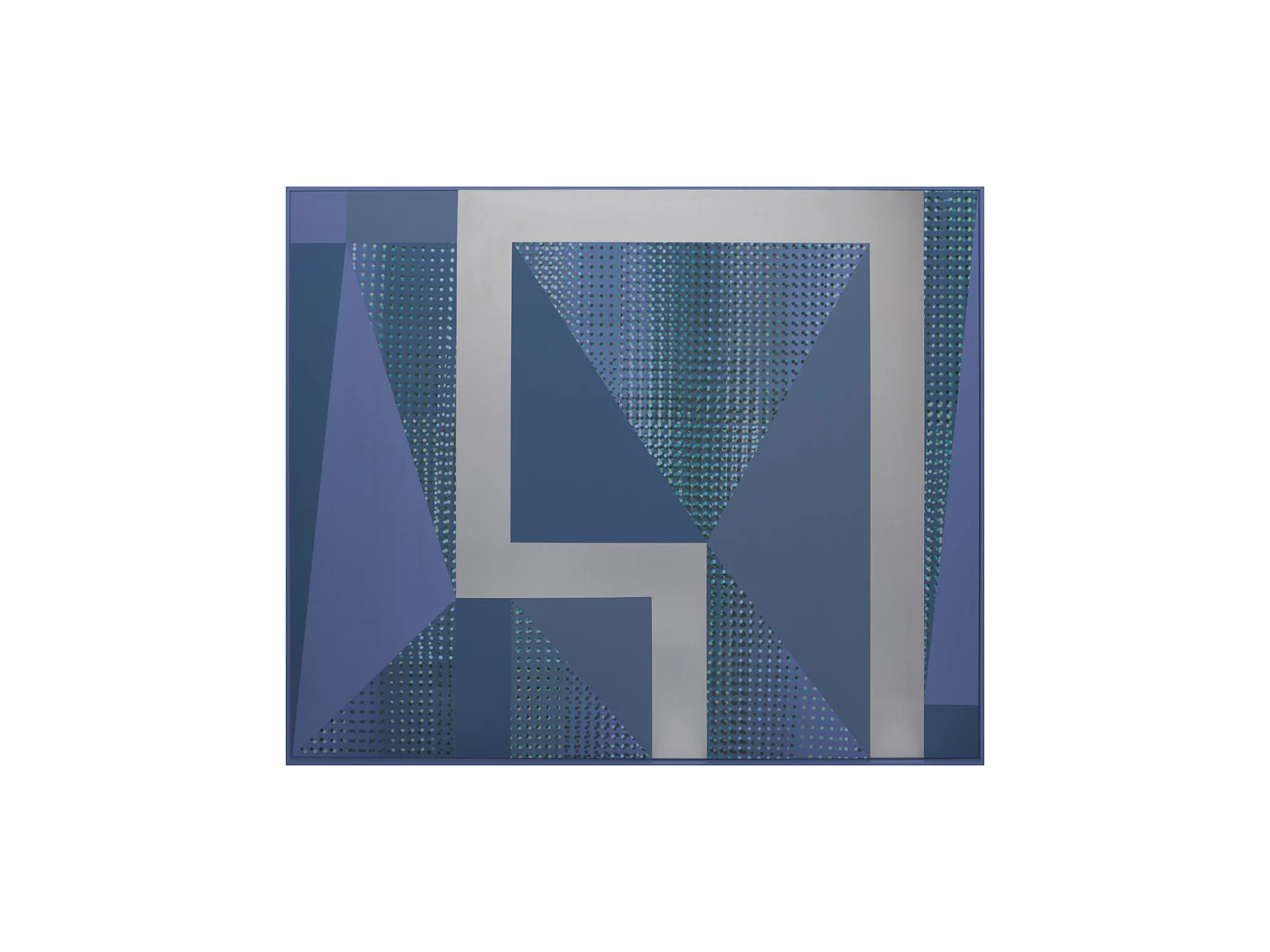 Will Cooke Triangle of Love , 2016 primer, spray paint on aluminium panel, painted frame 100 x 120cm ARTIST BIO