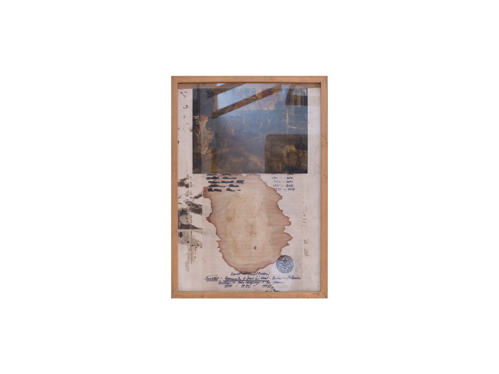 Bernhard Sachs Appearance of Jesus in a bloodstain in Berlin and Melbourne, 1975 - 2016 , 2016 mixed media on photograph on paper 46 x 33cm ARTIST BIO