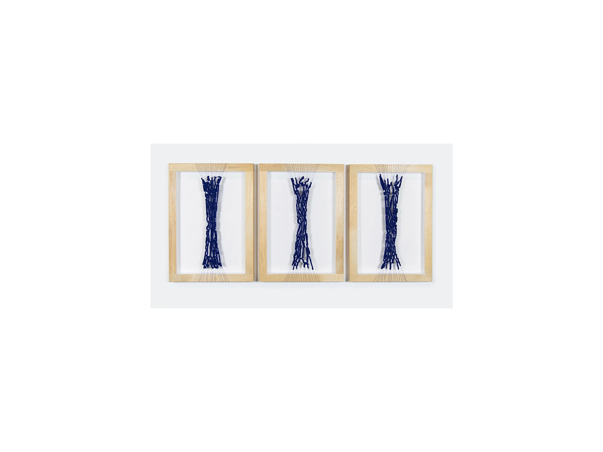 Dana Harris unfinished seams l, II & III , 2017 cotton, acrylic, wooden frame each: 29.7 x 21cm