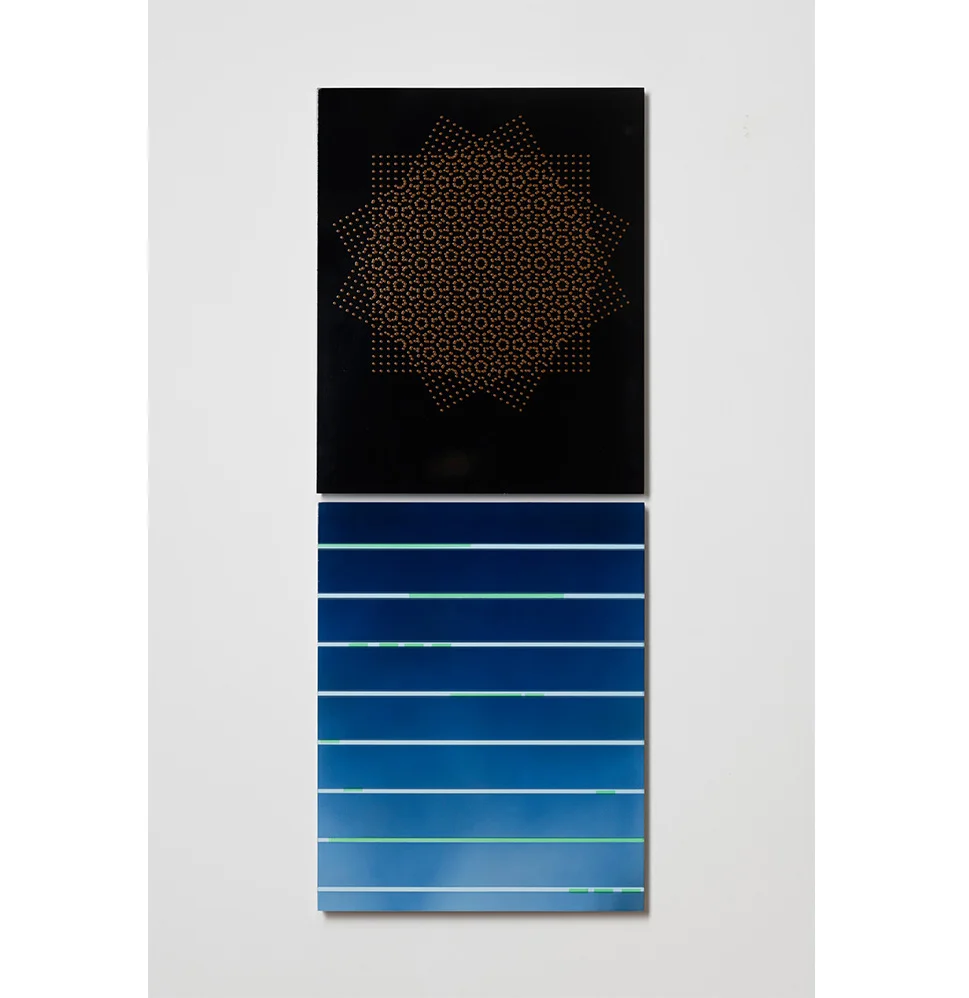 Merric Brettle The Ritual Process 22 Vertically hung diptych automotive paint on mdf 42 x 106 cm