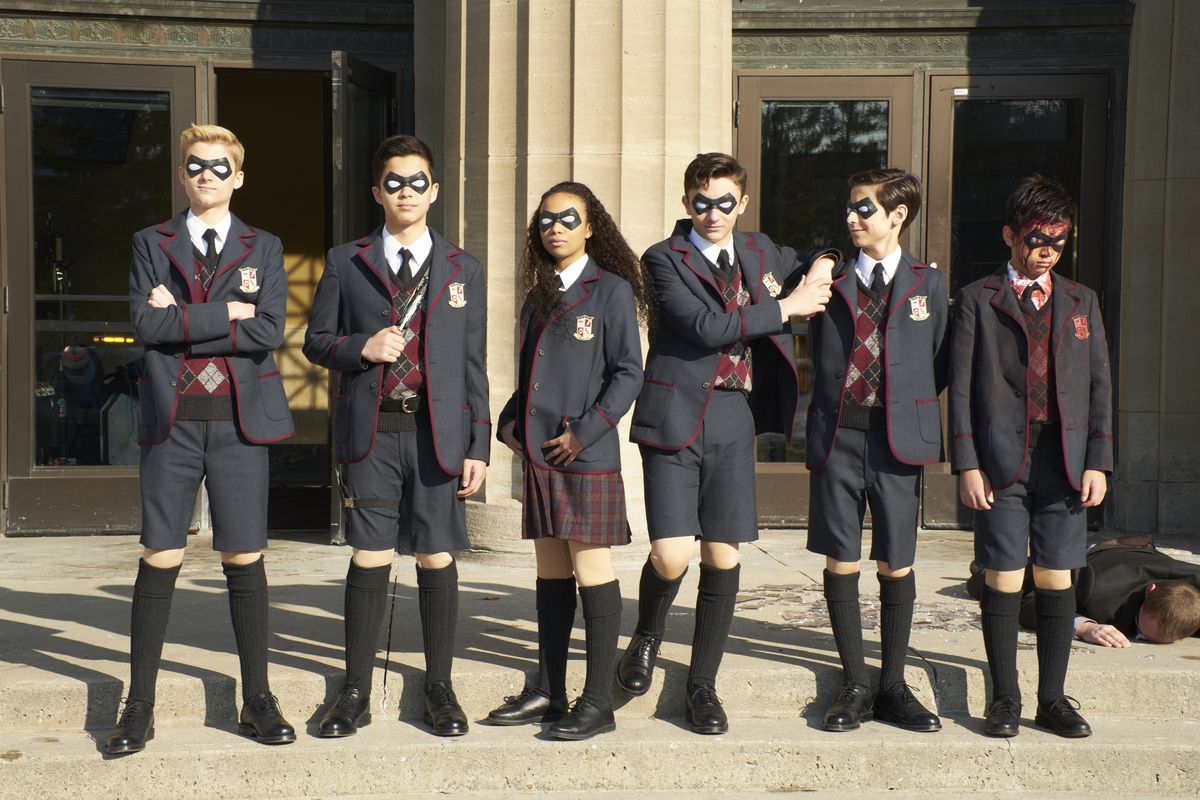 Umbrella Academy kids after there first battle.