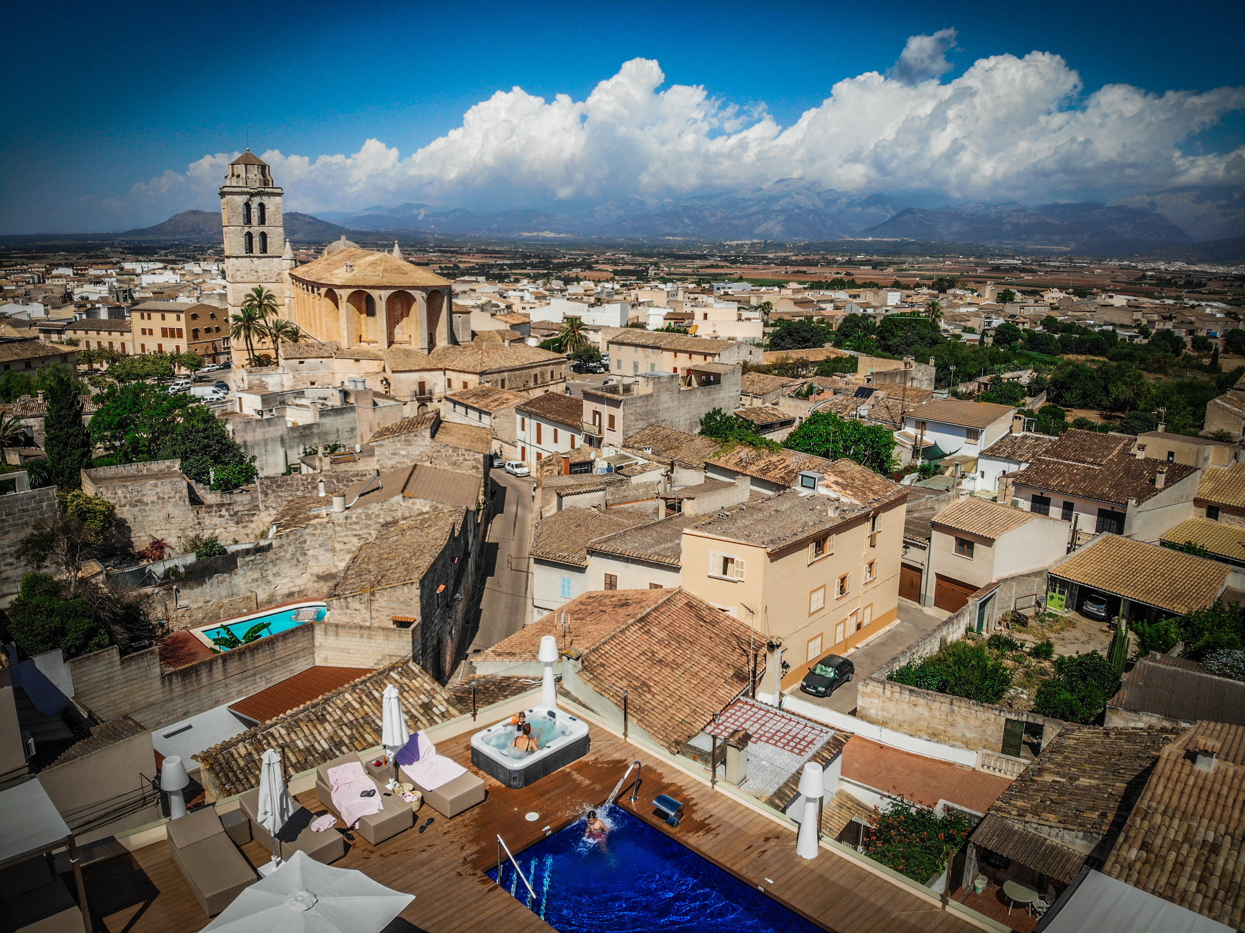 Dronshot rooftop pool - Can Ribera by Zafiro