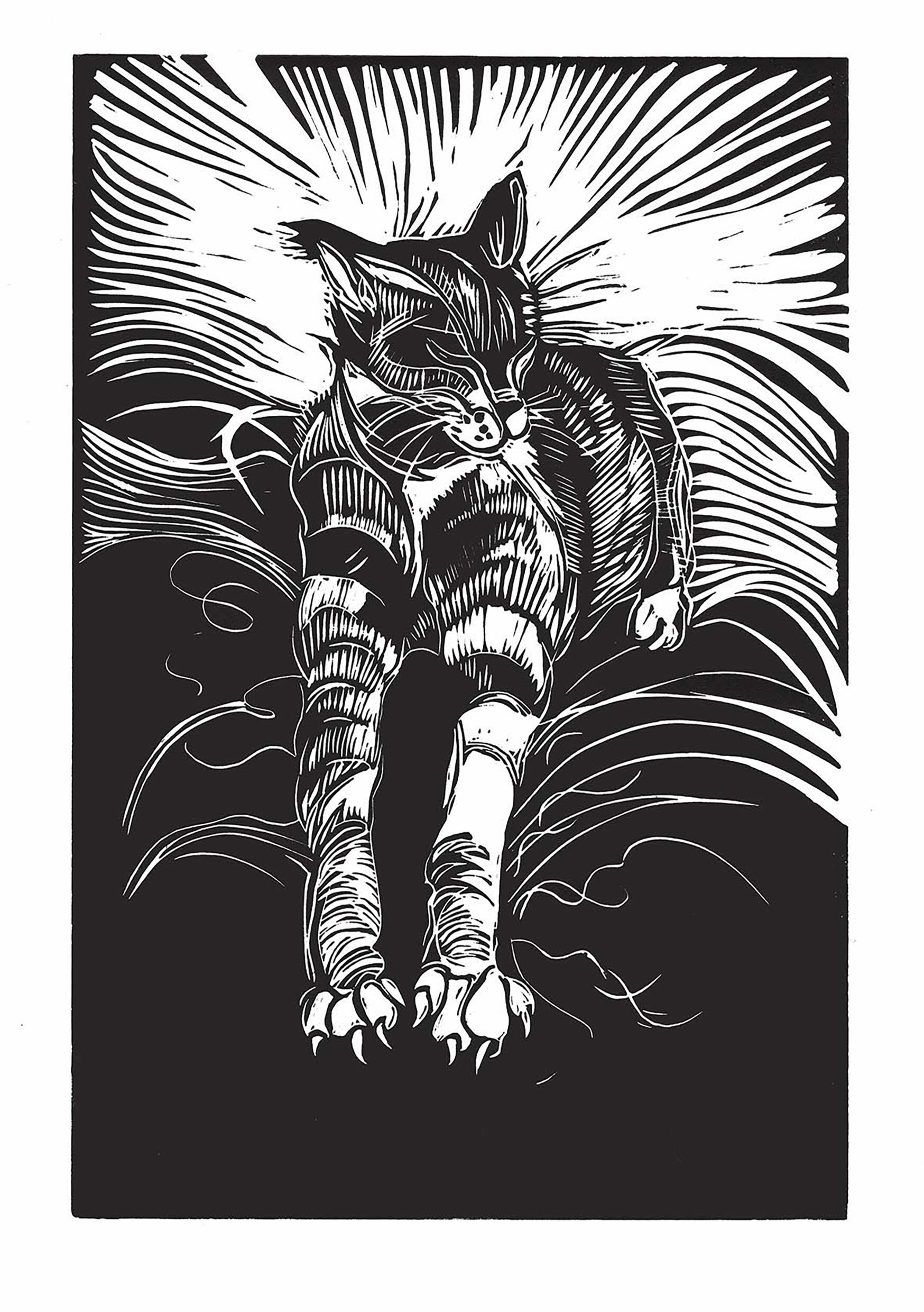 Comfy Cat - linocut print