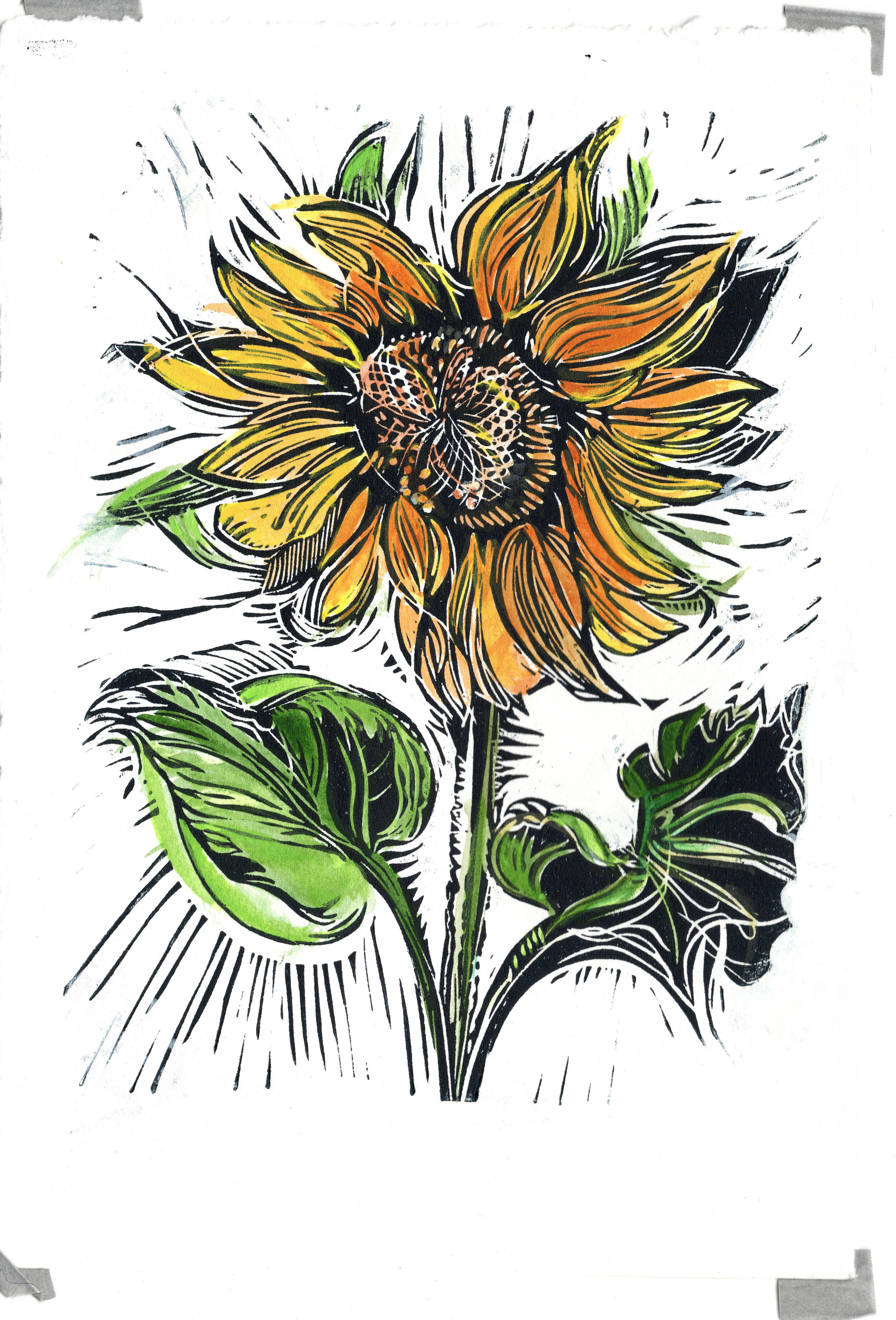 Sunflower - linoprint