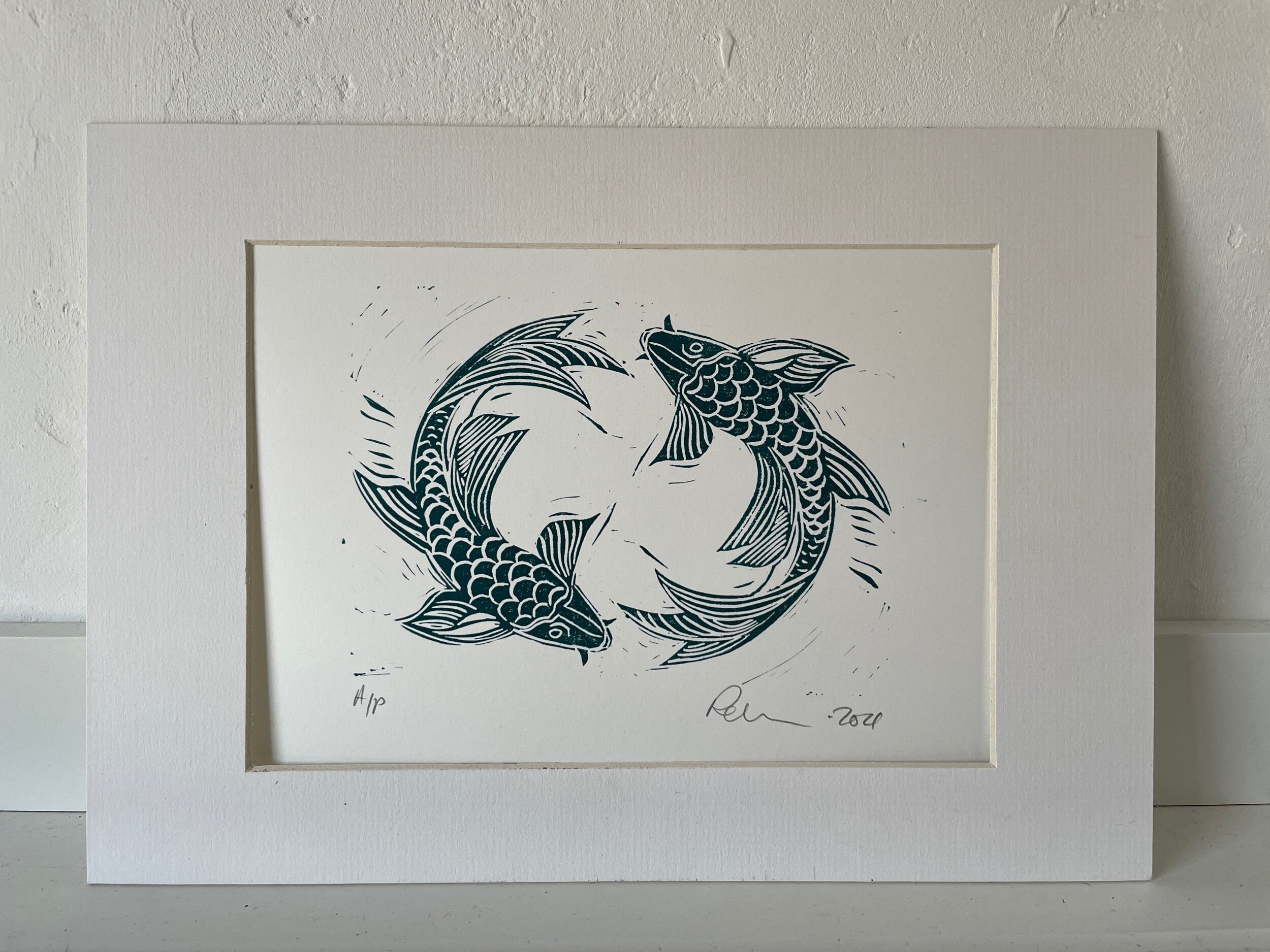 Koi carp - Linocut