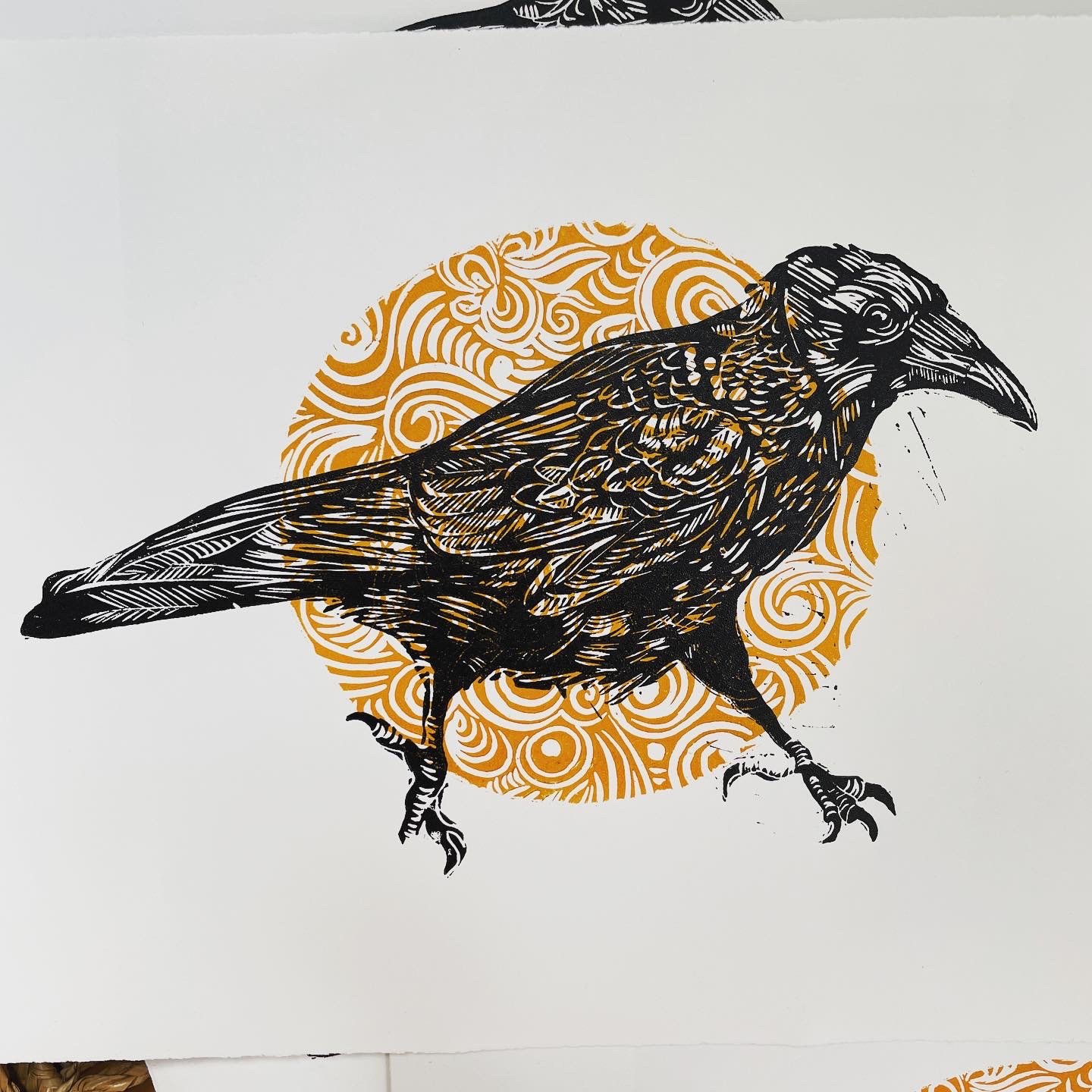 Tippy toed crow - linocut NFS