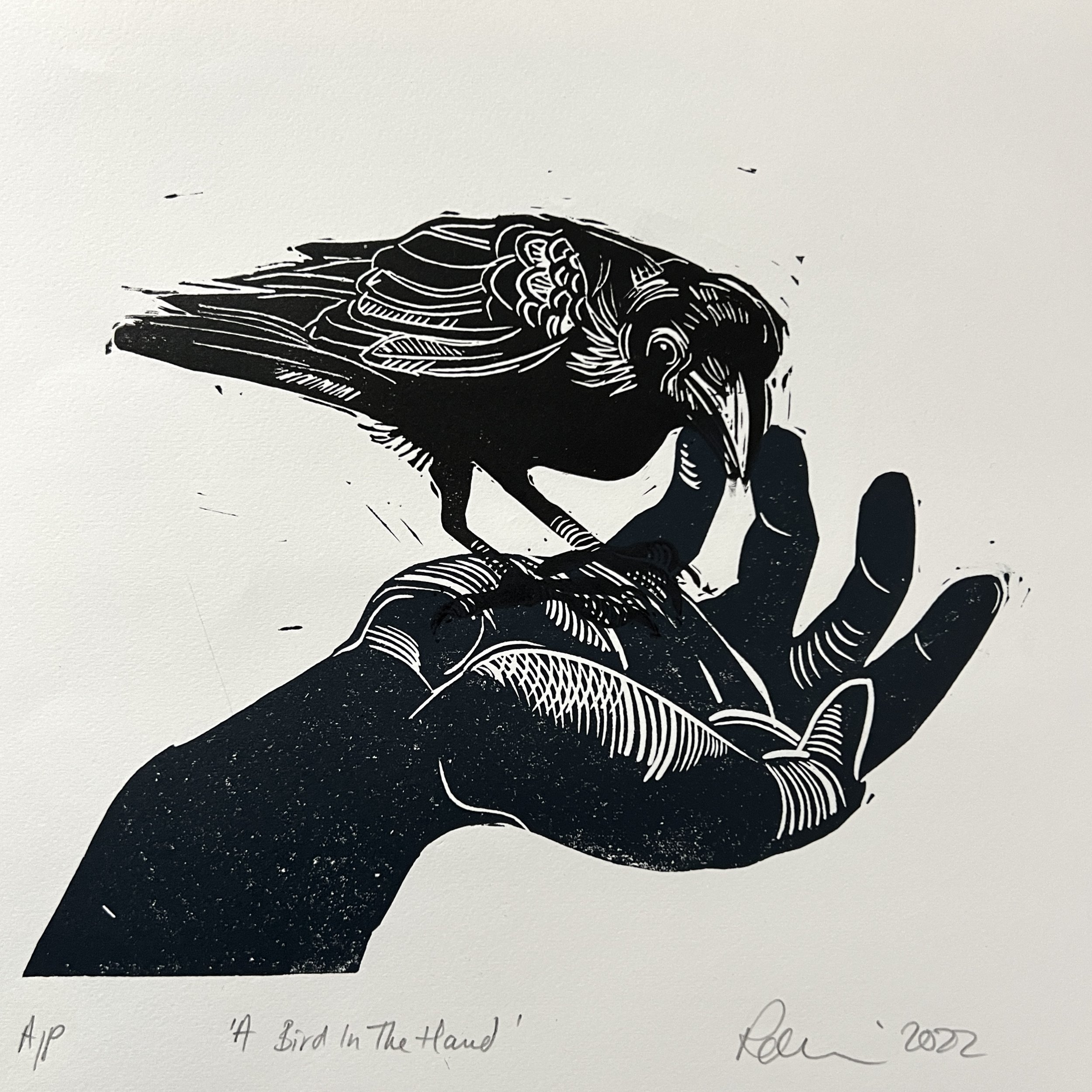 Bird in the Hand - linocut