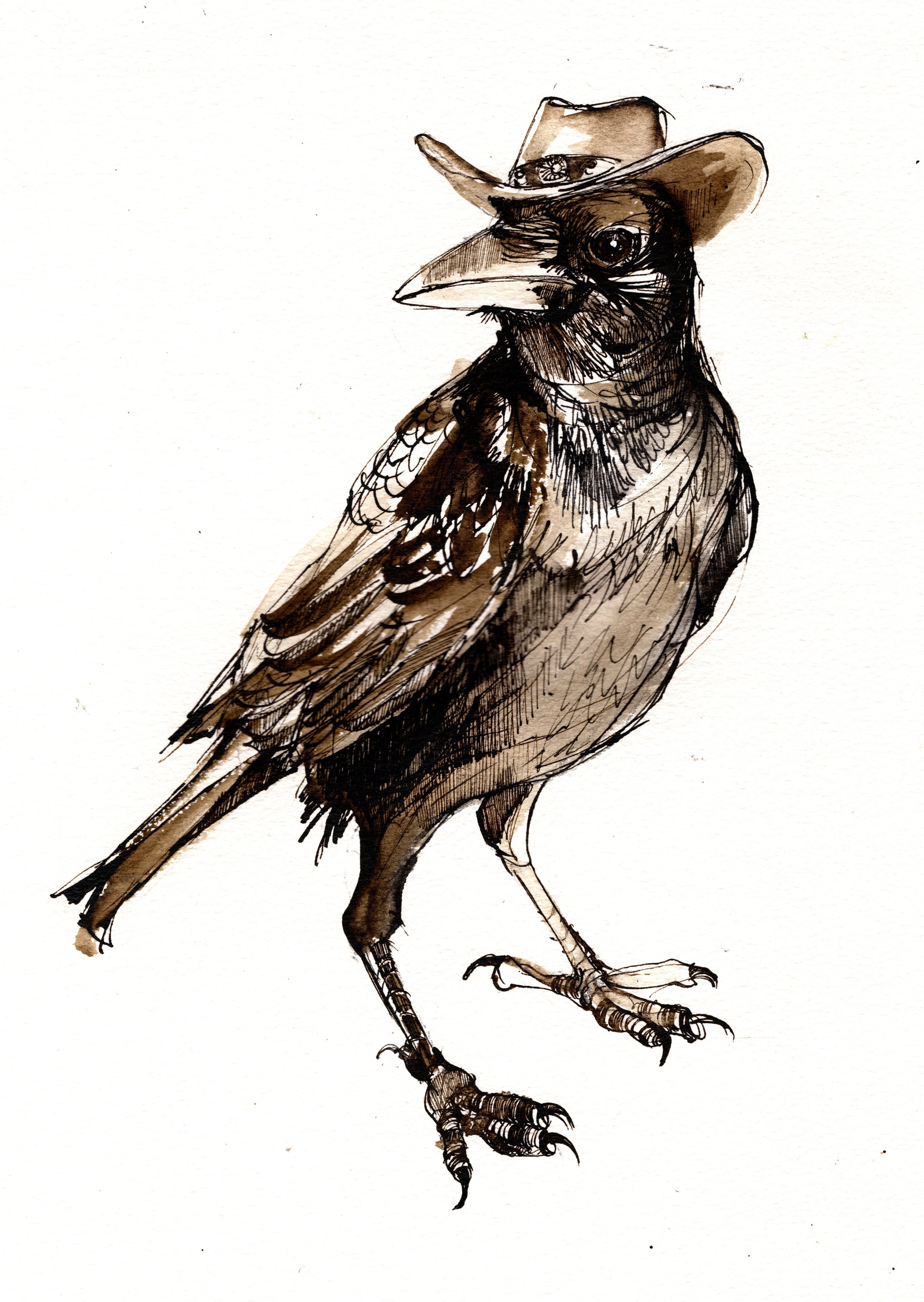 Crow in a cowboy Hat 'Yee Caw'
