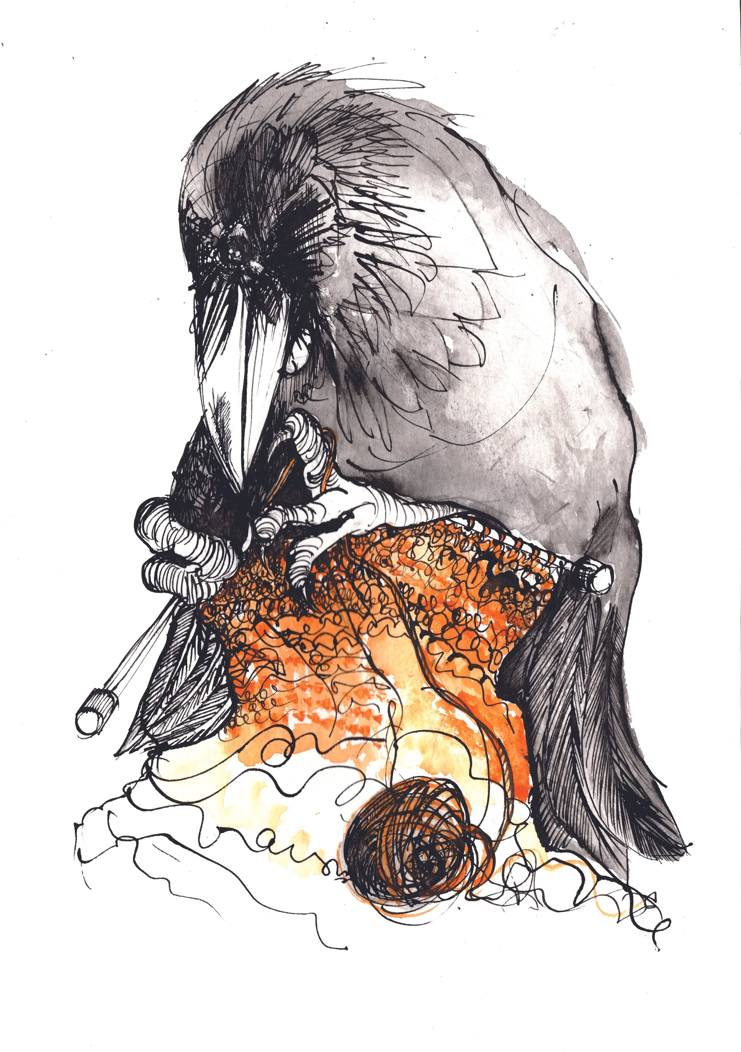 Knitting Crow (Sold)